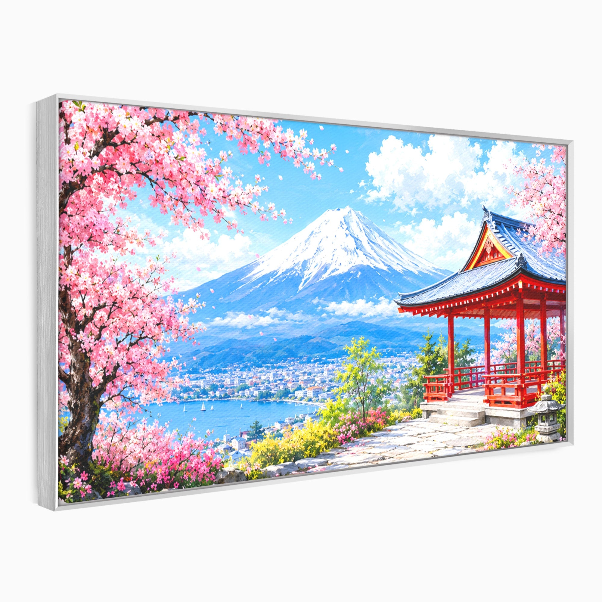 Tablou Canvas Premium LuxCanva® A1706, Primavara La Templu Japonez, Templu, Primavara, Peisaj, Natura, Living, Culori Vibrante
