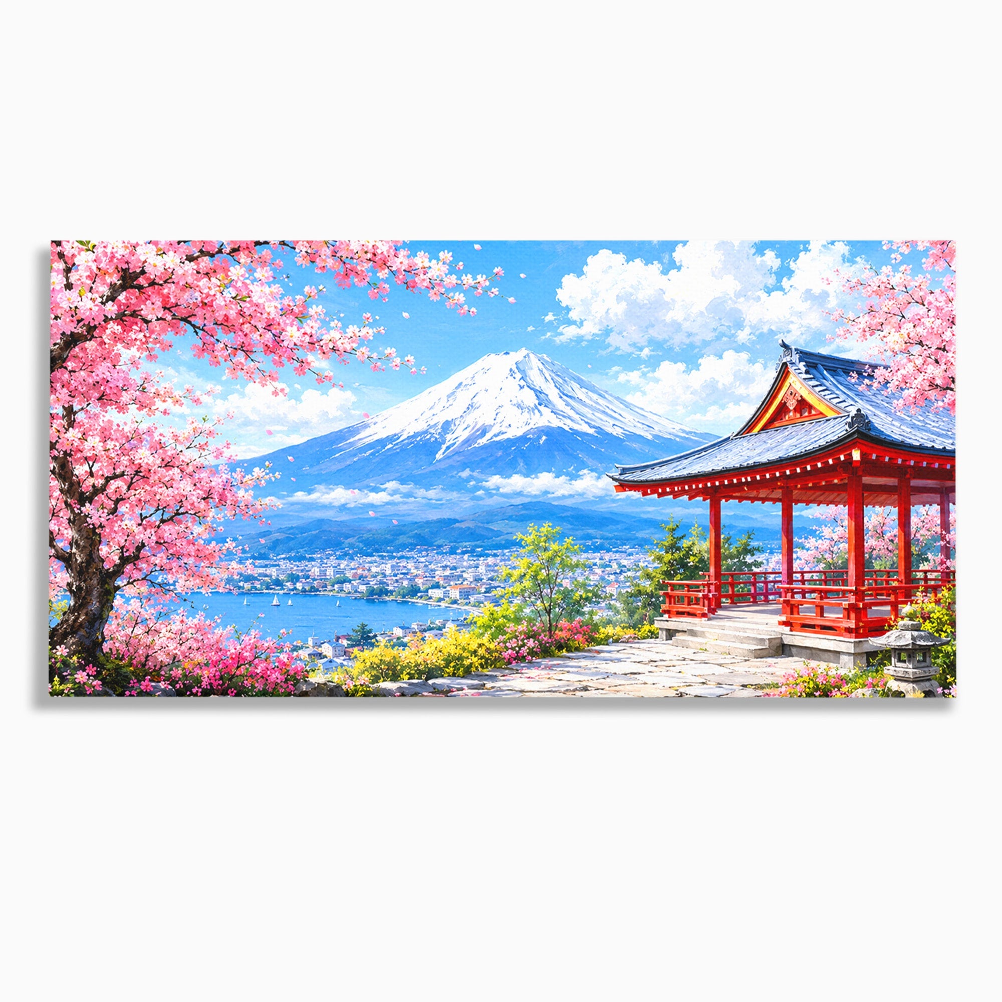 Tablou Canvas Premium LuxCanva® A1706, Primavara La Templu Japonez, Templu, Primavara, Peisaj, Natura, Living, Culori Vibrante