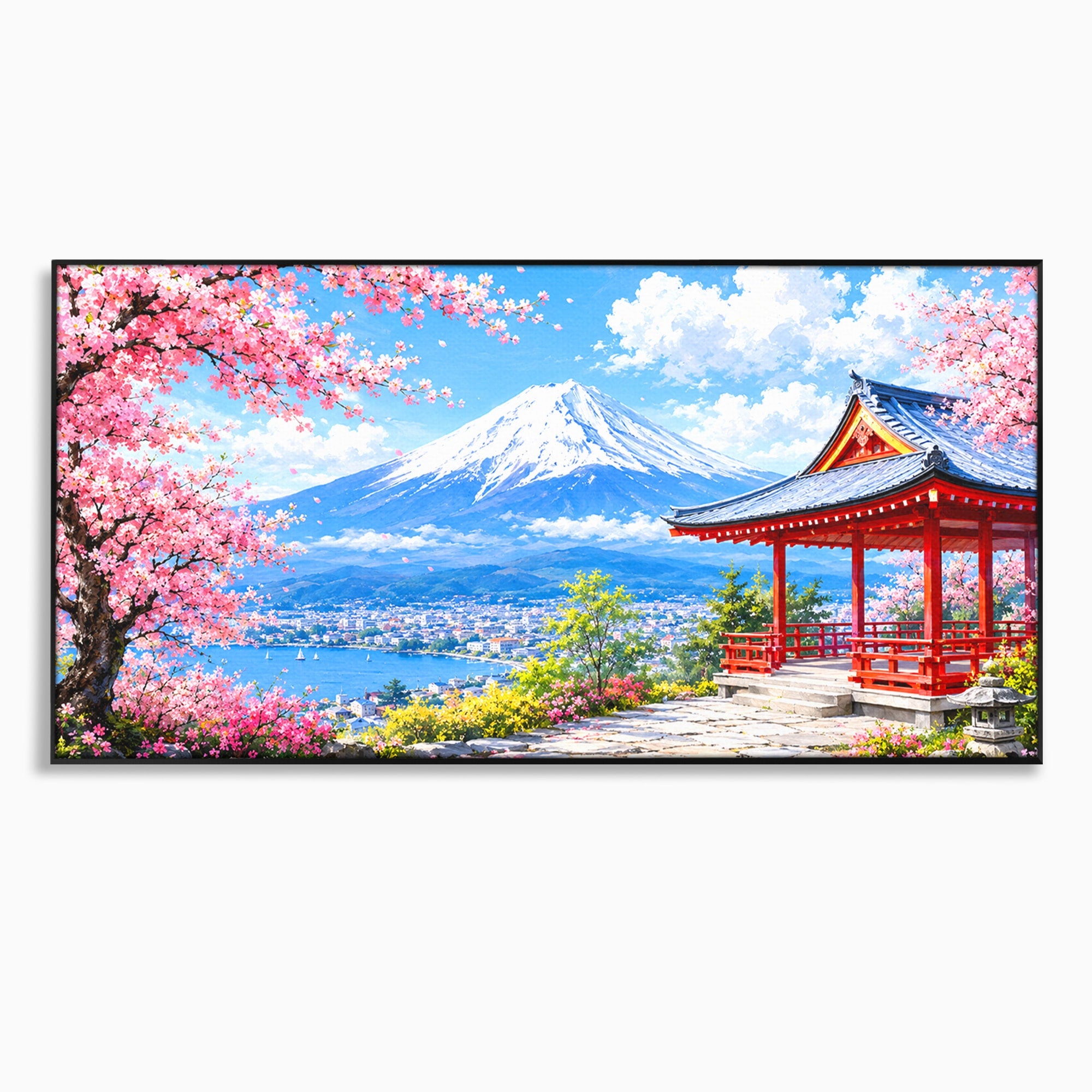 Tablou Canvas Premium LuxCanva® A1706, Primavara La Templu Japonez, Templu, Primavara, Peisaj, Natura, Living, Culori Vibrante