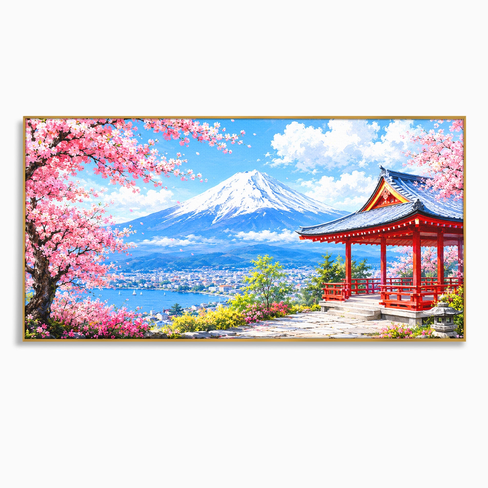 Tablou Canvas Premium LuxCanva® A1706, Primavara La Templu Japonez, Templu, Primavara, Peisaj, Natura, Living, Culori Vibrante