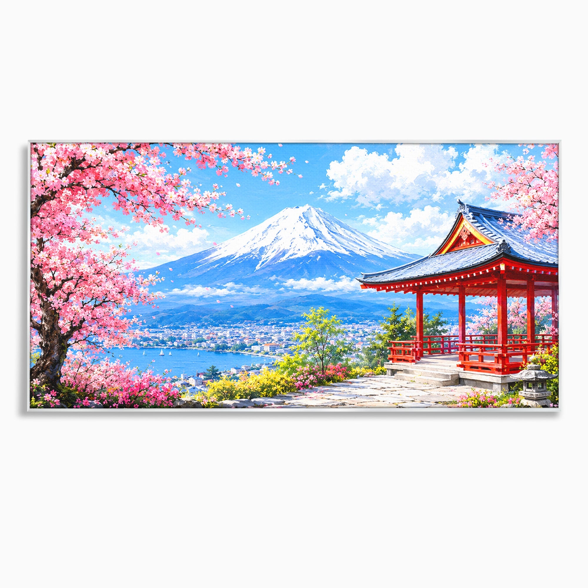Tablou Canvas Premium LuxCanva® A1706, Primavara La Templu Japonez, Templu, Primavara, Peisaj, Natura, Living, Culori Vibrante