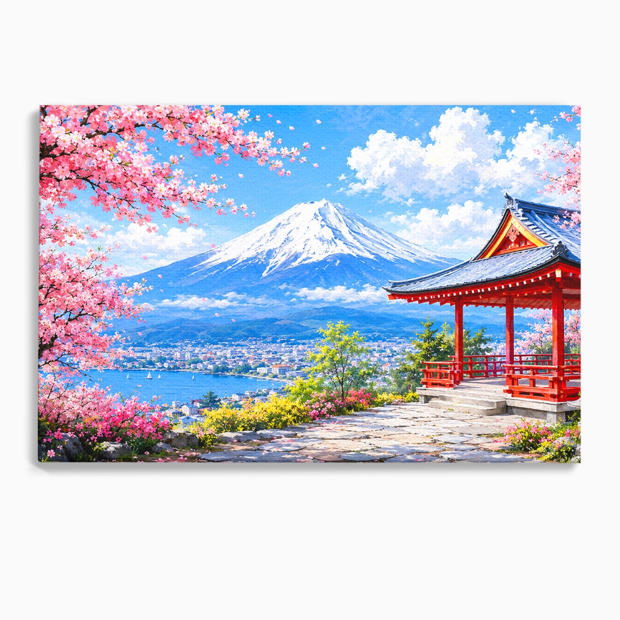Tablou Canvas Premium LuxCanva® A1706, Primavara La Templu Japonez, Templu, Primavara, Peisaj, Natura, Living, Culori Vibrante