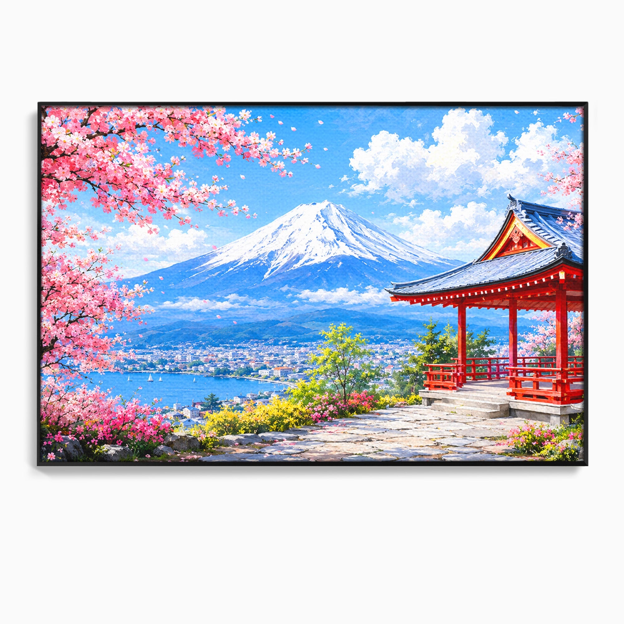 Tablou Canvas Premium LuxCanva® A1706, Primavara La Templu Japonez, Templu, Primavara, Peisaj, Natura, Living, Culori Vibrante
