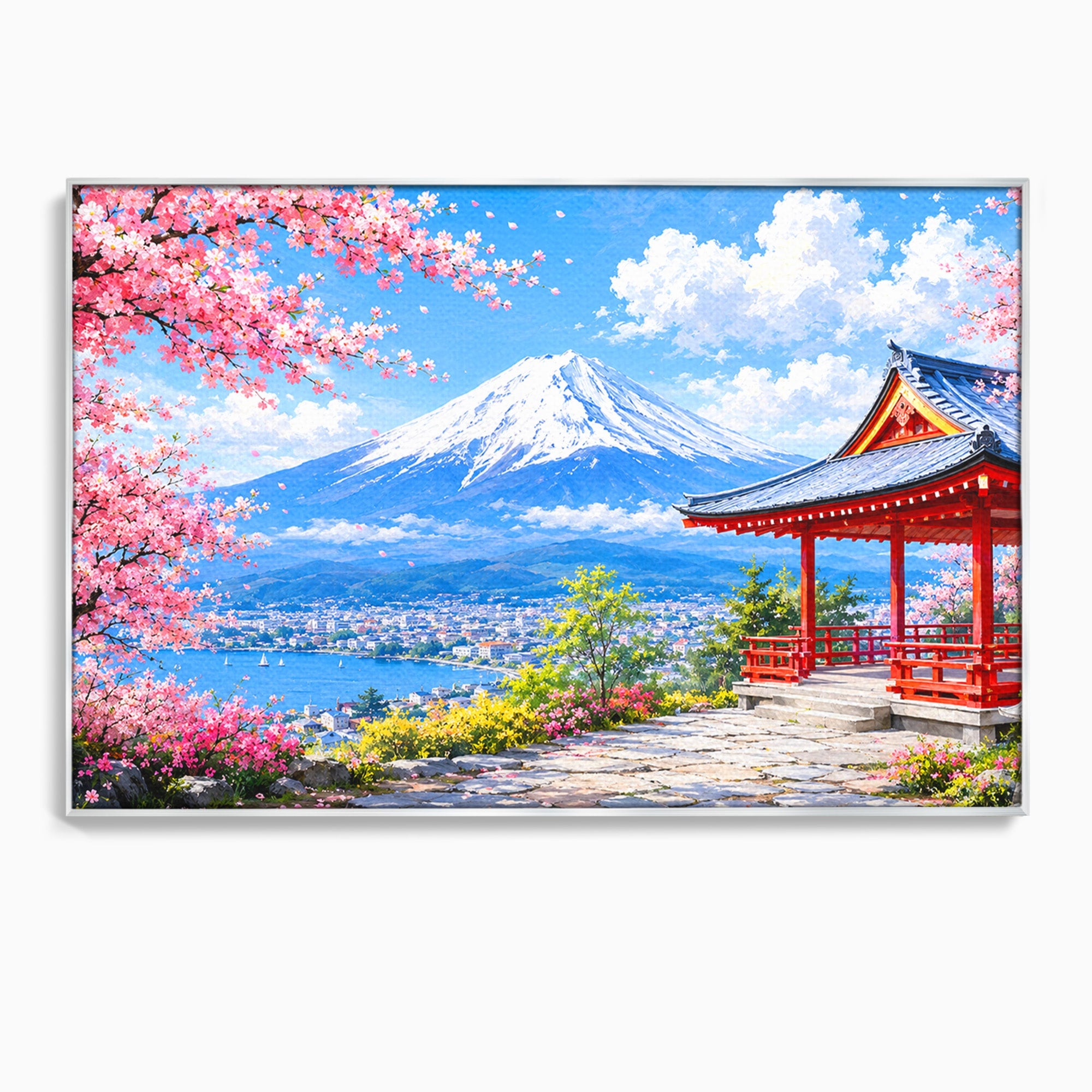 Tablou Canvas Premium LuxCanva® A1706, Primavara La Templu Japonez, Templu, Primavara, Peisaj, Natura, Living, Culori Vibrante