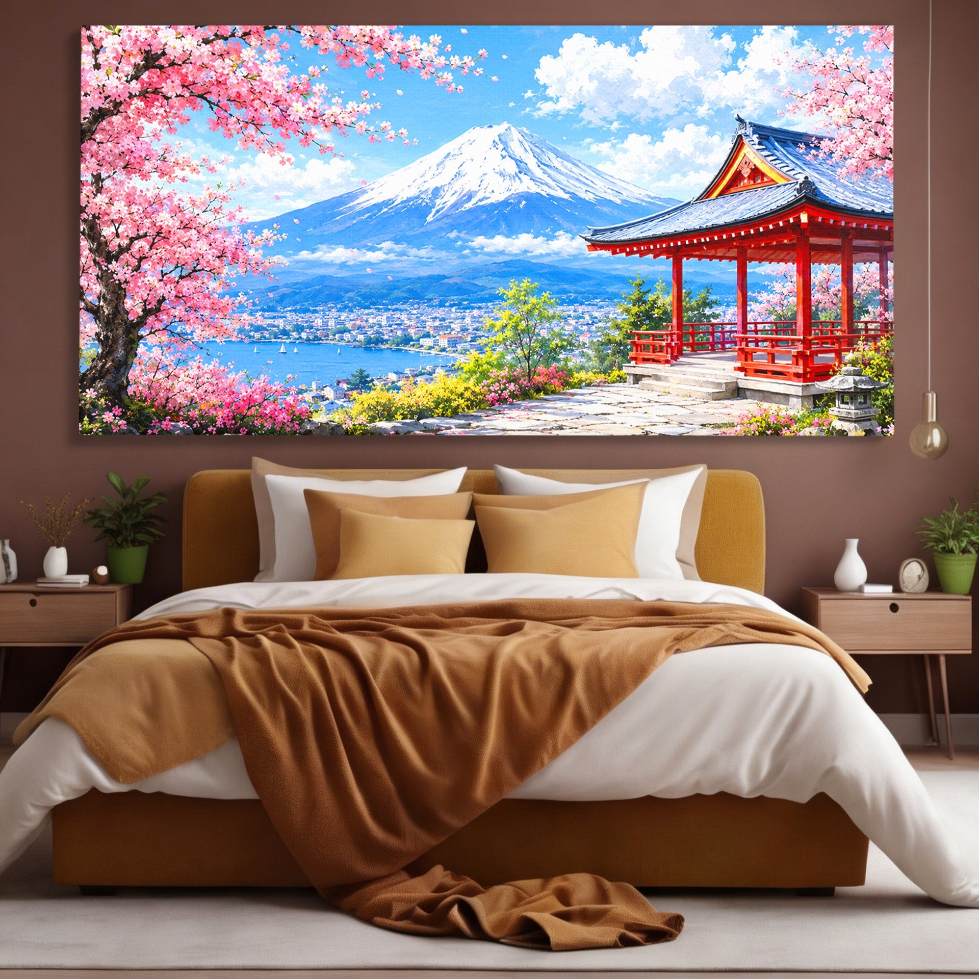 Tablou Canvas Premium LuxCanva® A1706, Primavara La Templu Japonez, Templu, Primavara, Peisaj, Natura, Living, Culori Vibrante