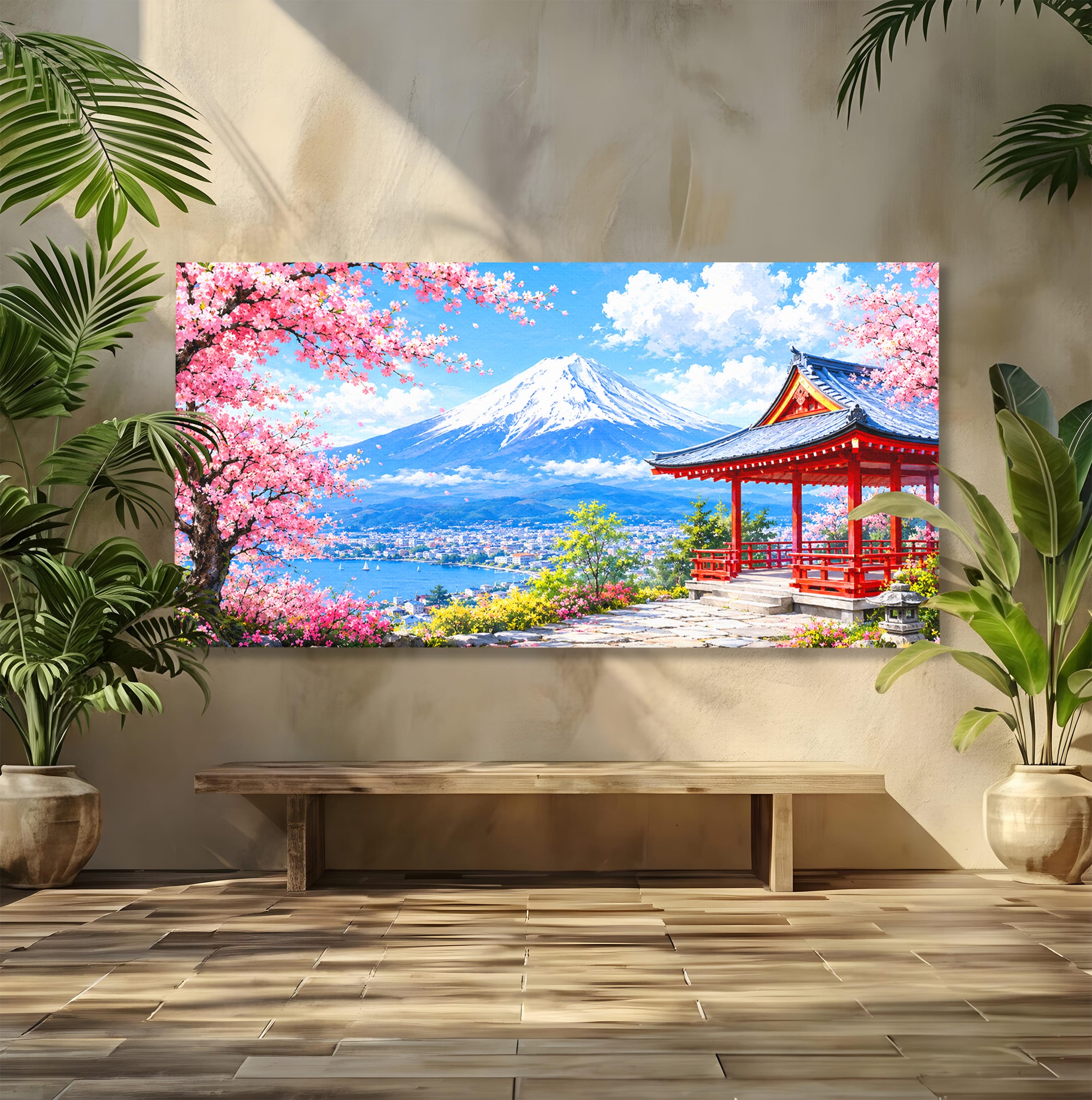 Tablou Canvas Premium LuxCanva® A1706, Primavara La Templu Japonez, Templu, Primavara, Peisaj, Natura, Living, Culori Vibrante