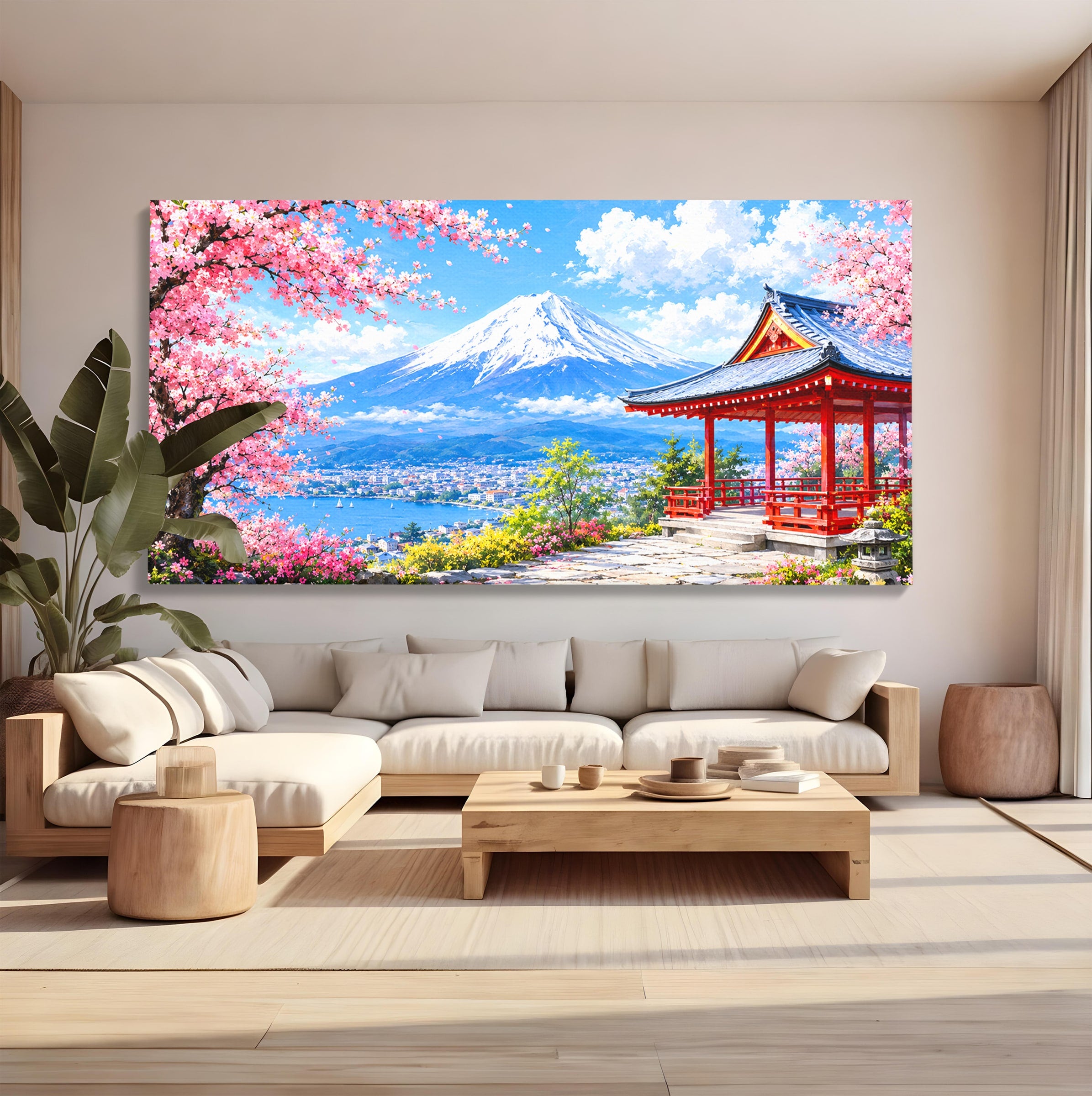 Tablou Canvas Premium LuxCanva® A1706, Primavara La Templu Japonez, Templu, Primavara, Peisaj, Natura, Living, Culori Vibrante