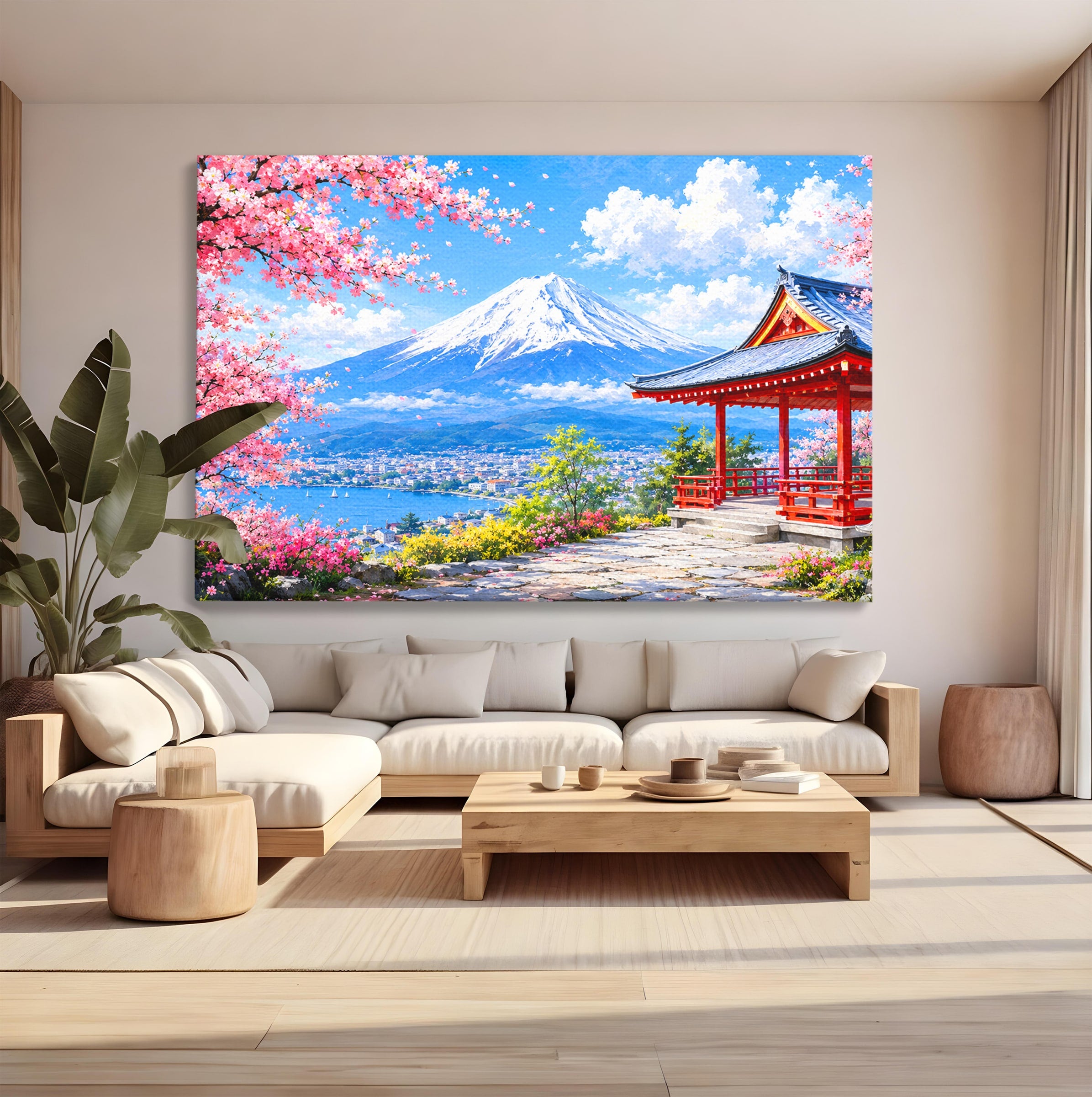 Tablou Canvas Premium LuxCanva® A1706, Primavara La Templu Japonez, Templu, Primavara, Peisaj, Natura, Living, Culori Vibrante