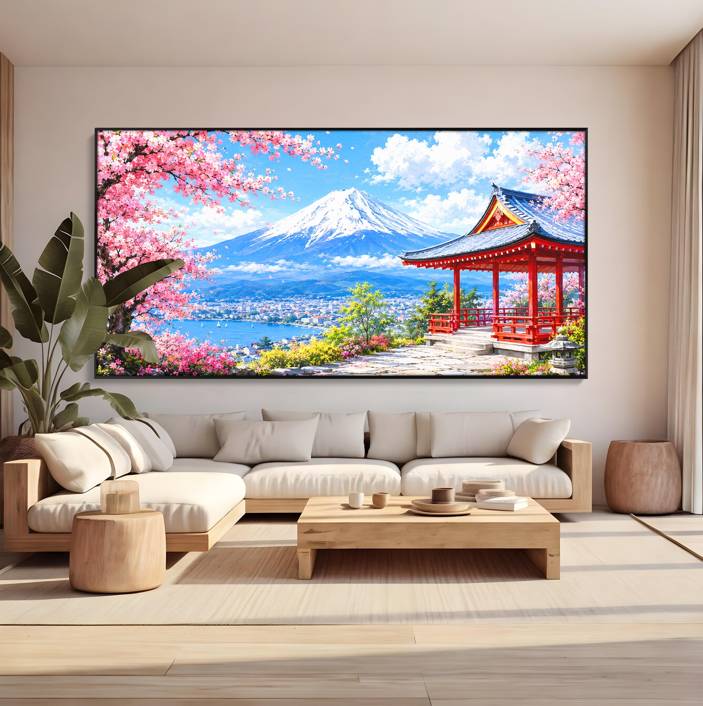 Tablou Canvas Premium LuxCanva® A1706, Primavara La Templu Japonez, Templu, Primavara, Peisaj, Natura, Living, Culori Vibrante