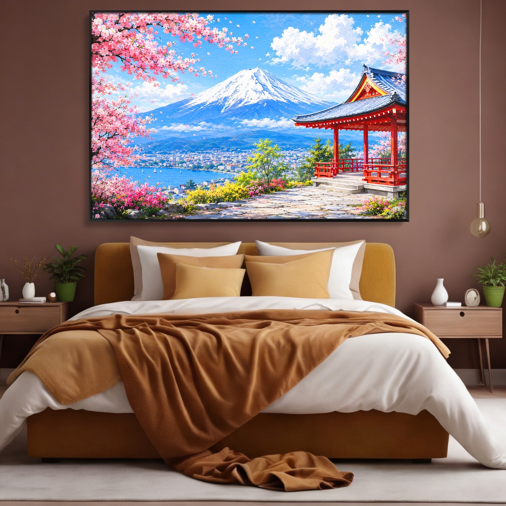 Tablou Canvas Premium LuxCanva® A1706, Primavara La Templu Japonez, Templu, Primavara, Peisaj, Natura, Living, Culori Vibrante