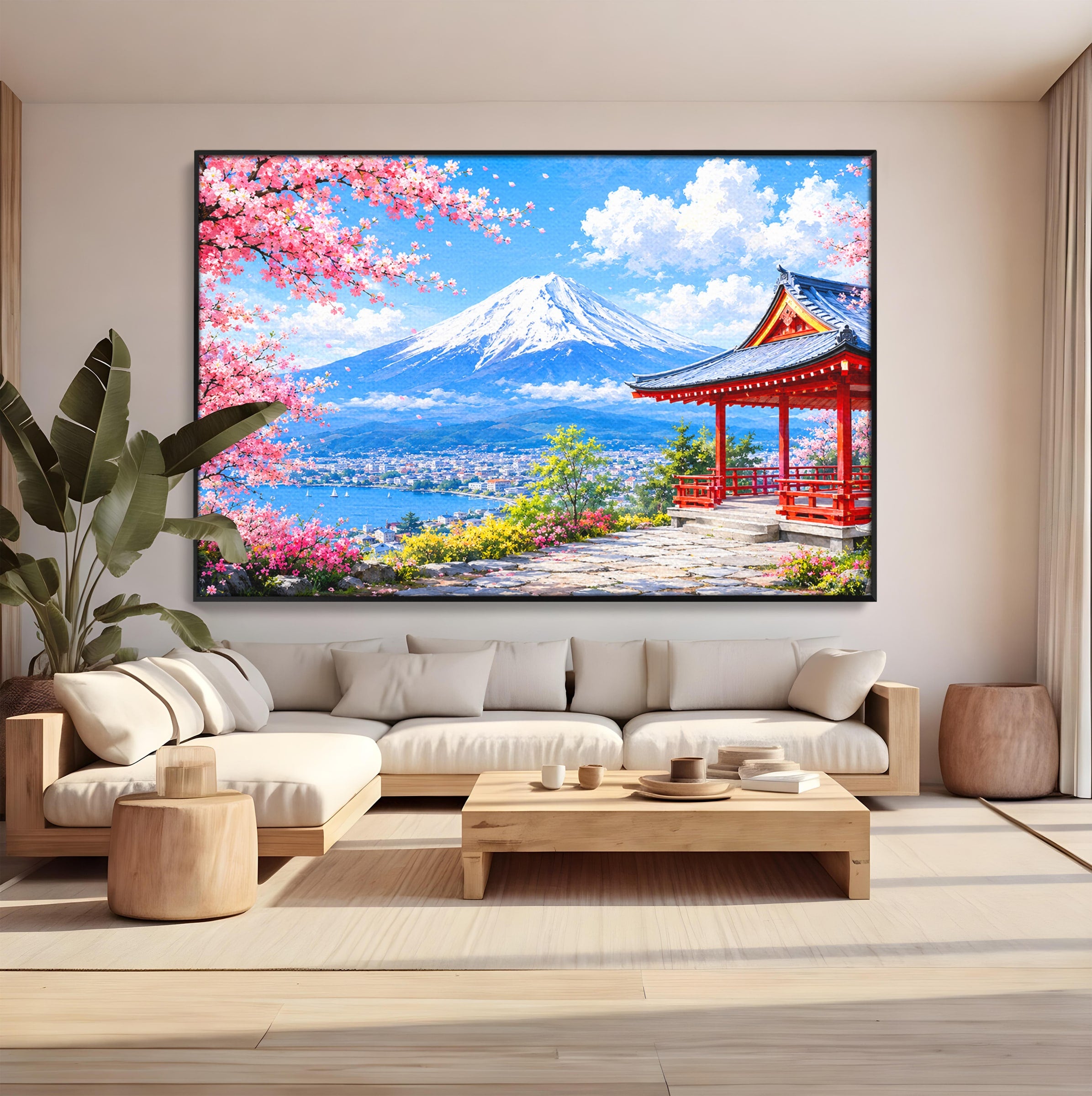Tablou Canvas Premium LuxCanva® A1706, Primavara La Templu Japonez, Templu, Primavara, Peisaj, Natura, Living, Culori Vibrante