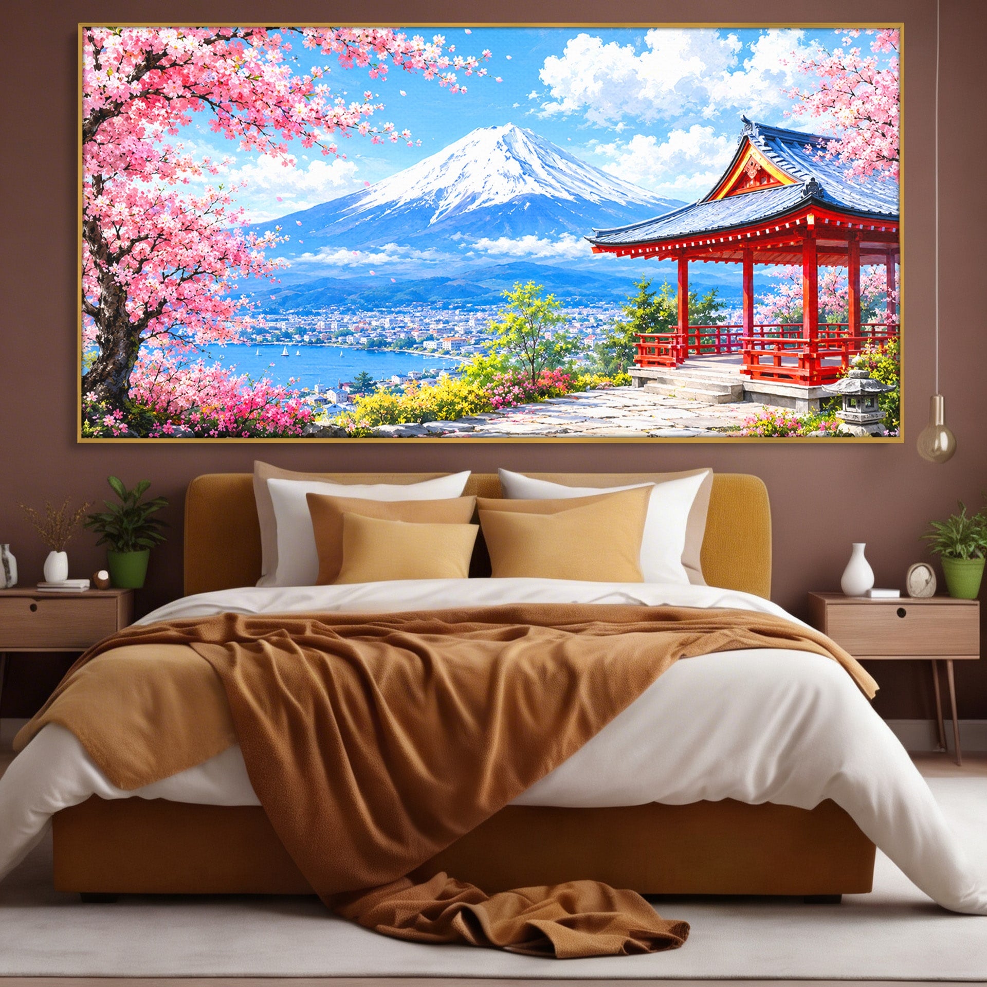 Tablou Canvas Premium LuxCanva® A1706, Primavara La Templu Japonez, Templu, Primavara, Peisaj, Natura, Living, Culori Vibrante