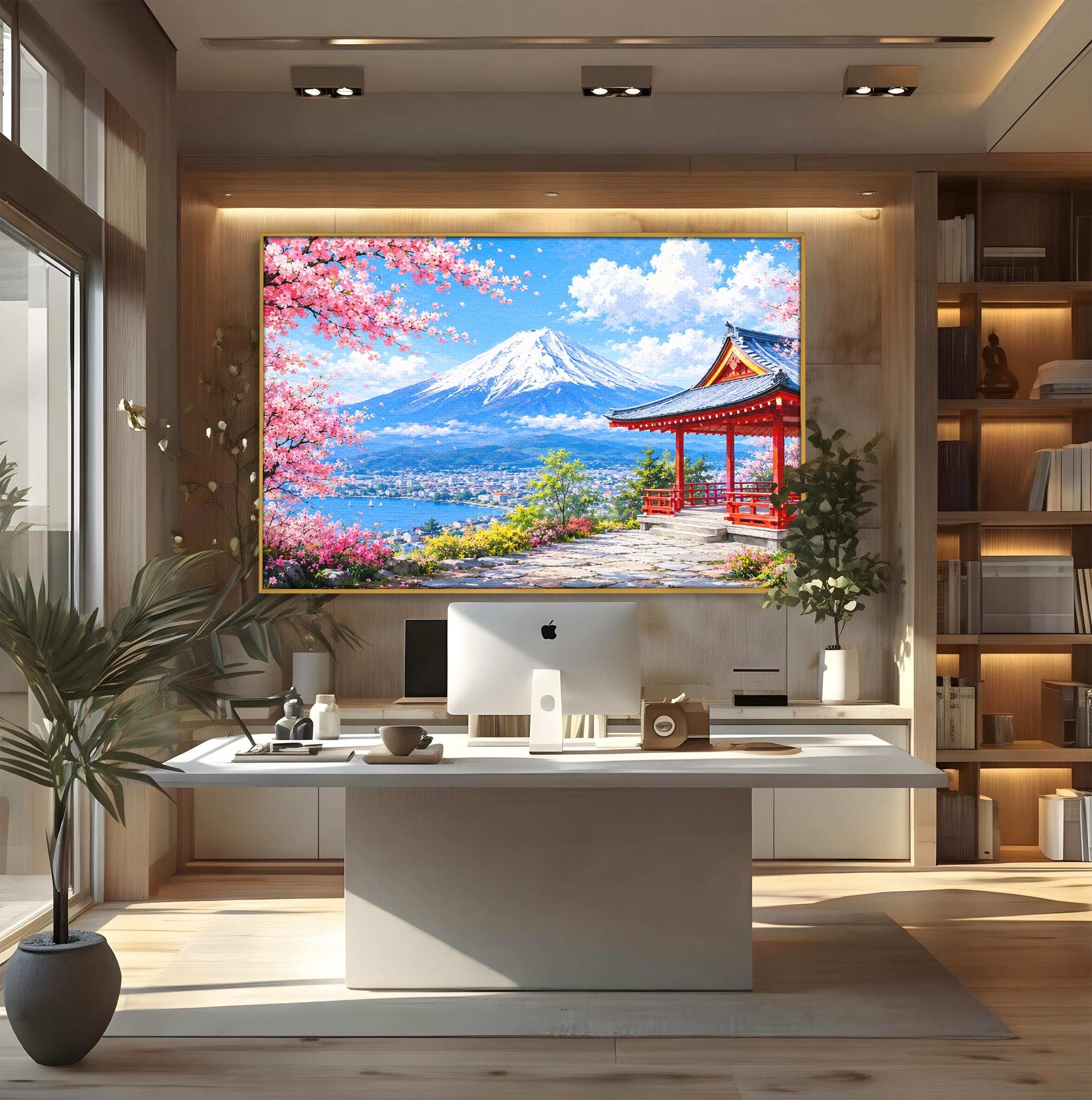 Tablou Canvas Premium LuxCanva® A1706, Primavara La Templu Japonez, Templu, Primavara, Peisaj, Natura, Living, Culori Vibrante