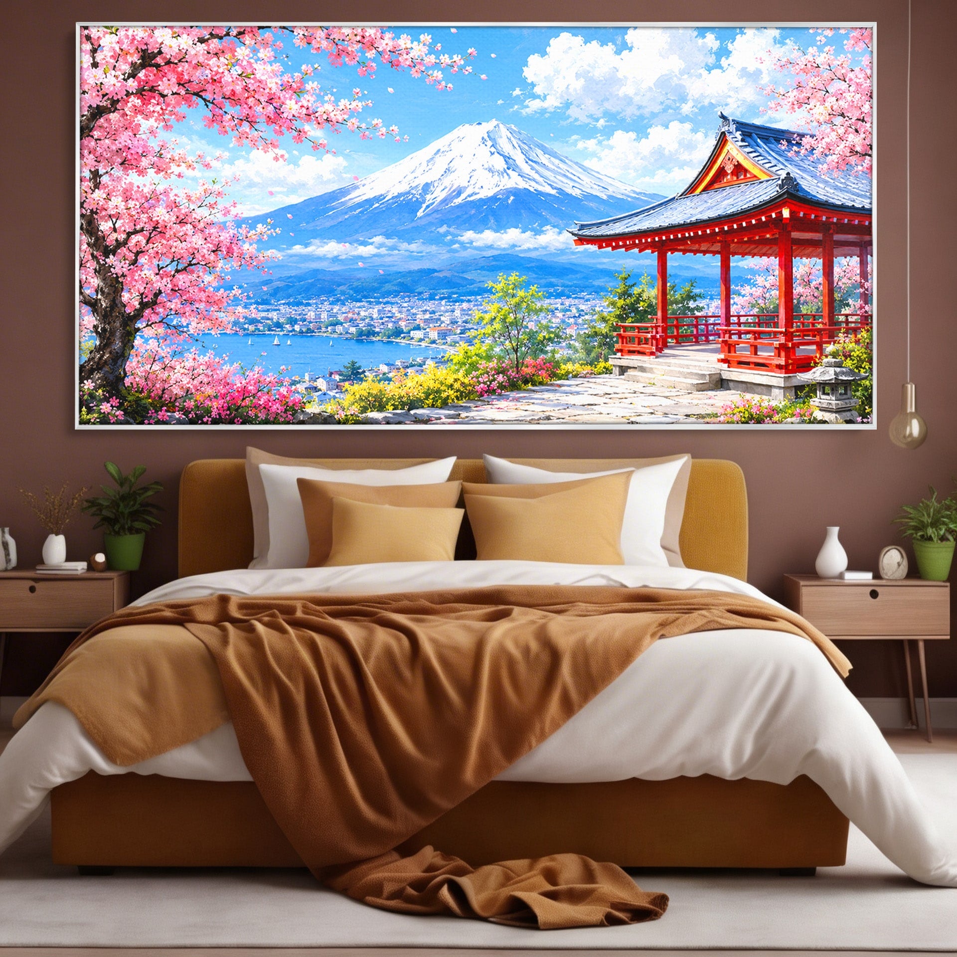 Tablou Canvas Premium LuxCanva® A1706, Primavara La Templu Japonez, Templu, Primavara, Peisaj, Natura, Living, Culori Vibrante