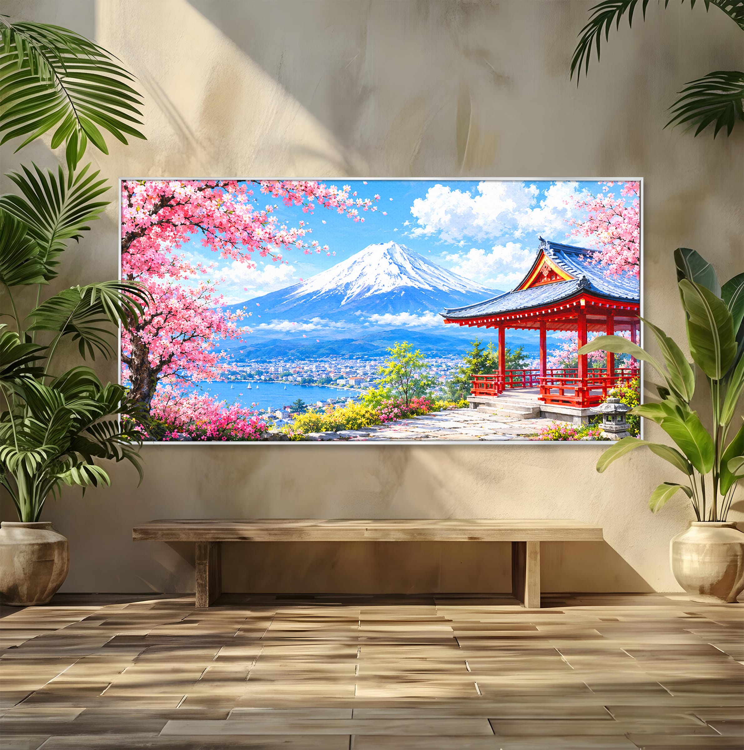 Tablou Canvas Premium LuxCanva® A1706, Primavara La Templu Japonez, Templu, Primavara, Peisaj, Natura, Living, Culori Vibrante