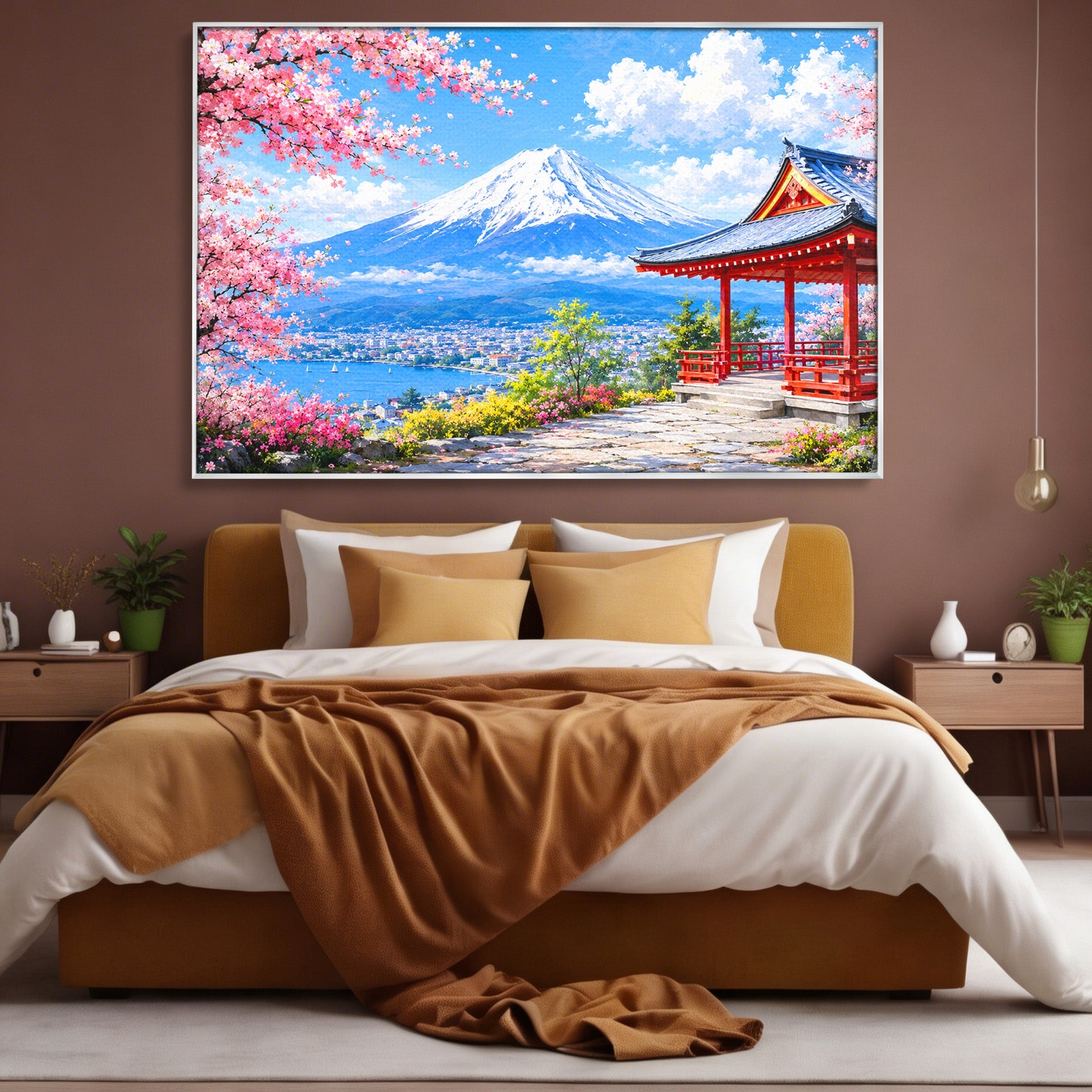 Tablou Canvas Premium LuxCanva® A1706, Primavara La Templu Japonez, Templu, Primavara, Peisaj, Natura, Living, Culori Vibrante