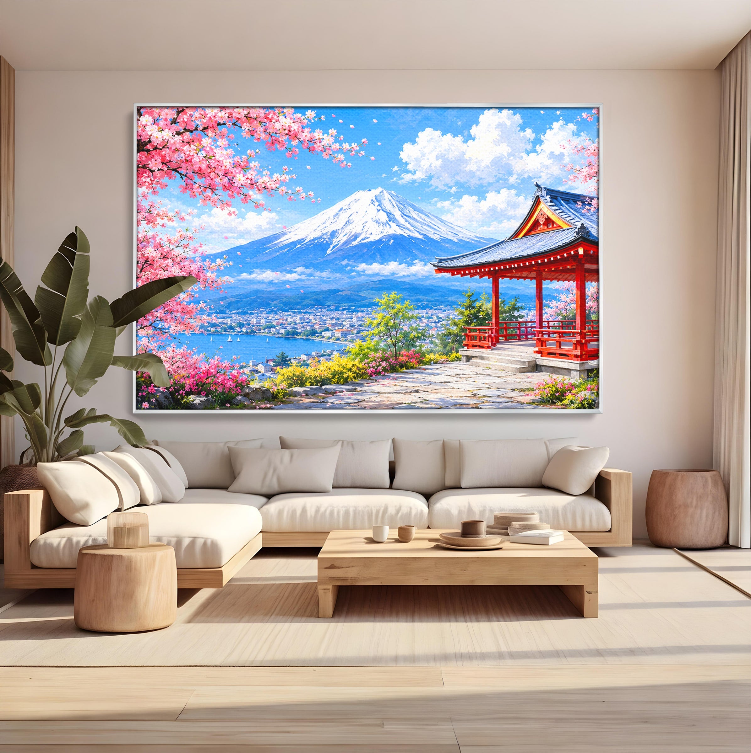 Tablou Canvas Premium LuxCanva® A1706, Primavara La Templu Japonez, Templu, Primavara, Peisaj, Natura, Living, Culori Vibrante