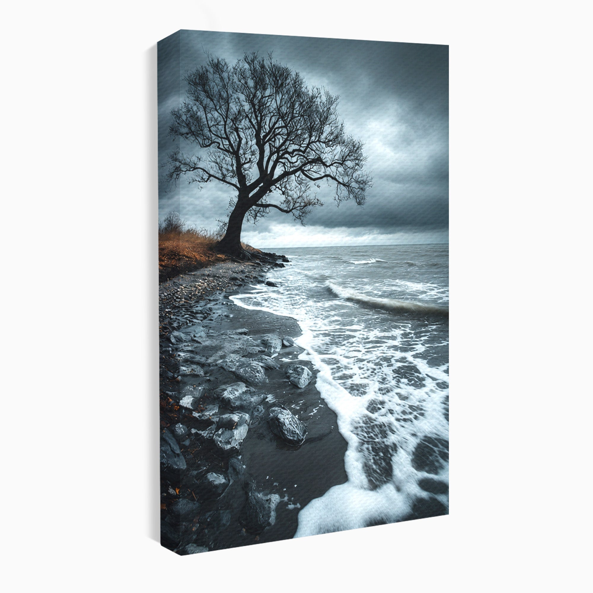 Tablou Canvas Premium LuxCanva® A1707, Copac Singuratic Pe Tarm, Copac, Tarm, Peisaj, Natura, Dramatic, Living, Culori Vibrante