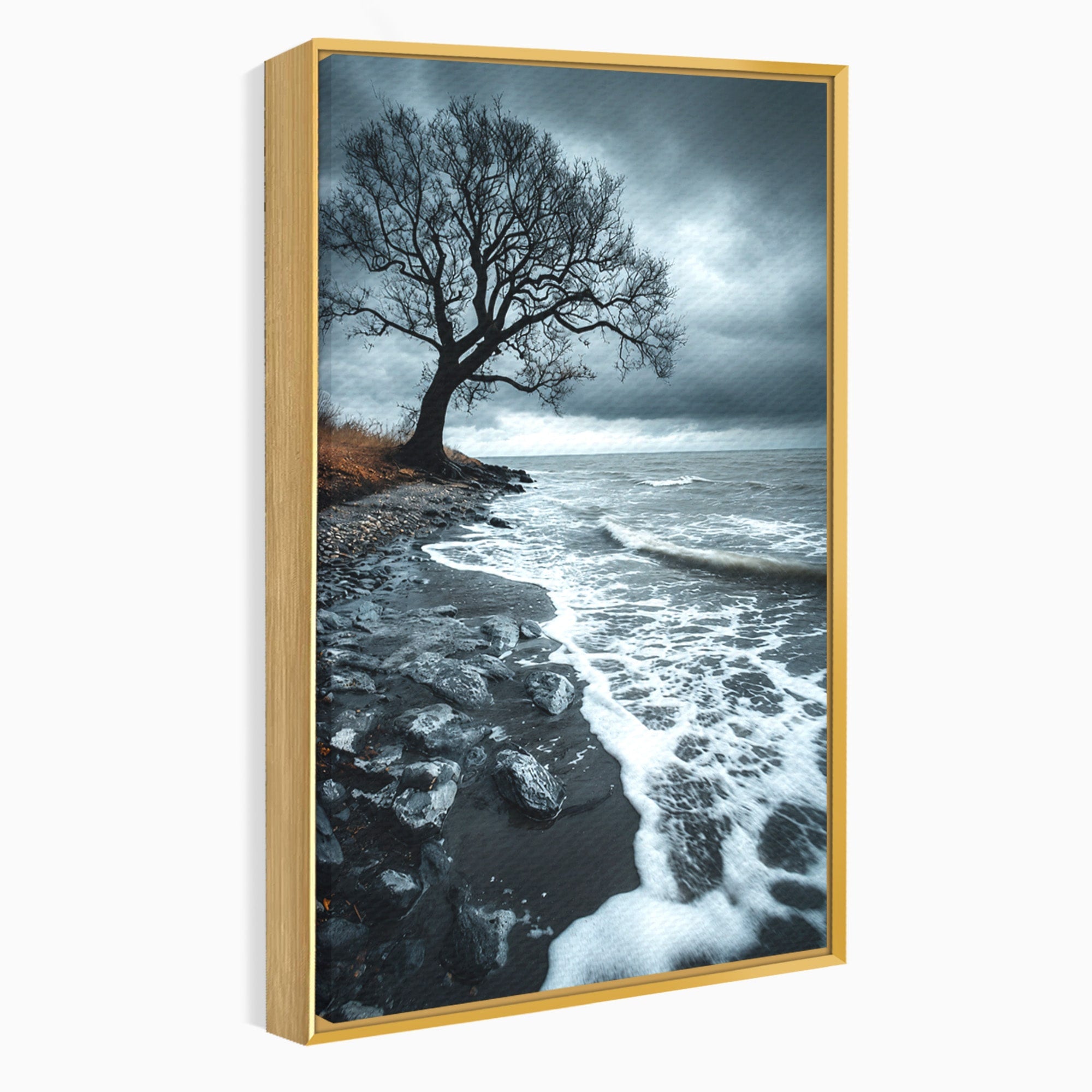 Tablou Canvas Premium LuxCanva® A1707, Copac Singuratic Pe Tarm, Copac, Tarm, Peisaj, Natura, Dramatic, Living, Culori Vibrante
