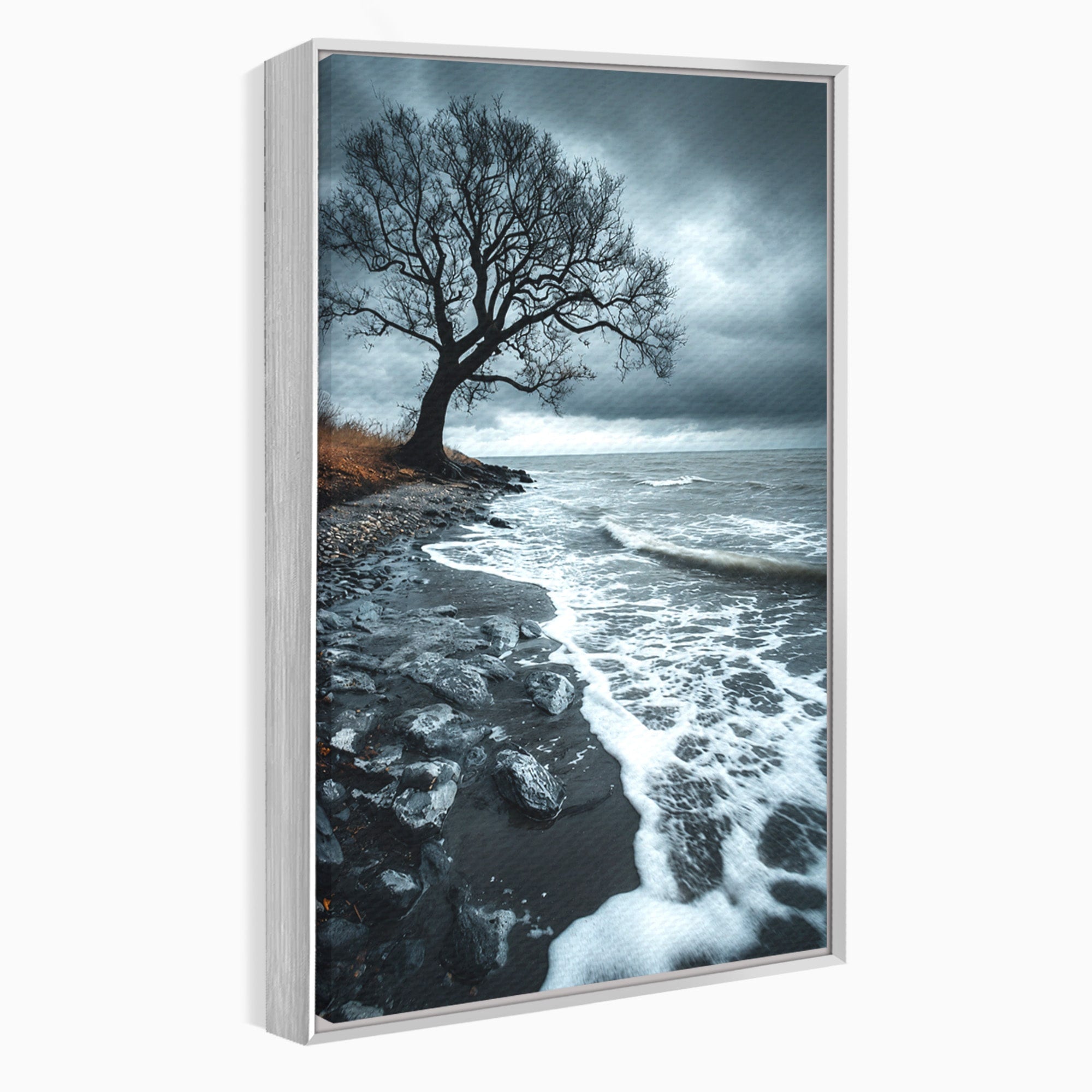 Tablou Canvas Premium LuxCanva® A1707, Copac Singuratic Pe Tarm, Copac, Tarm, Peisaj, Natura, Dramatic, Living, Culori Vibrante