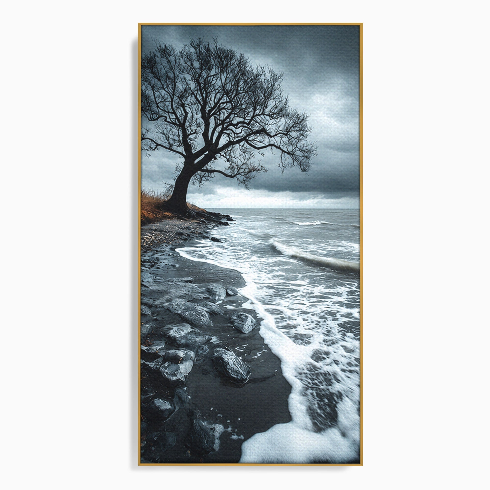 Tablou Canvas Premium LuxCanva® A1707, Copac Singuratic Pe Tarm, Copac, Tarm, Peisaj, Natura, Dramatic, Living, Culori Vibrante