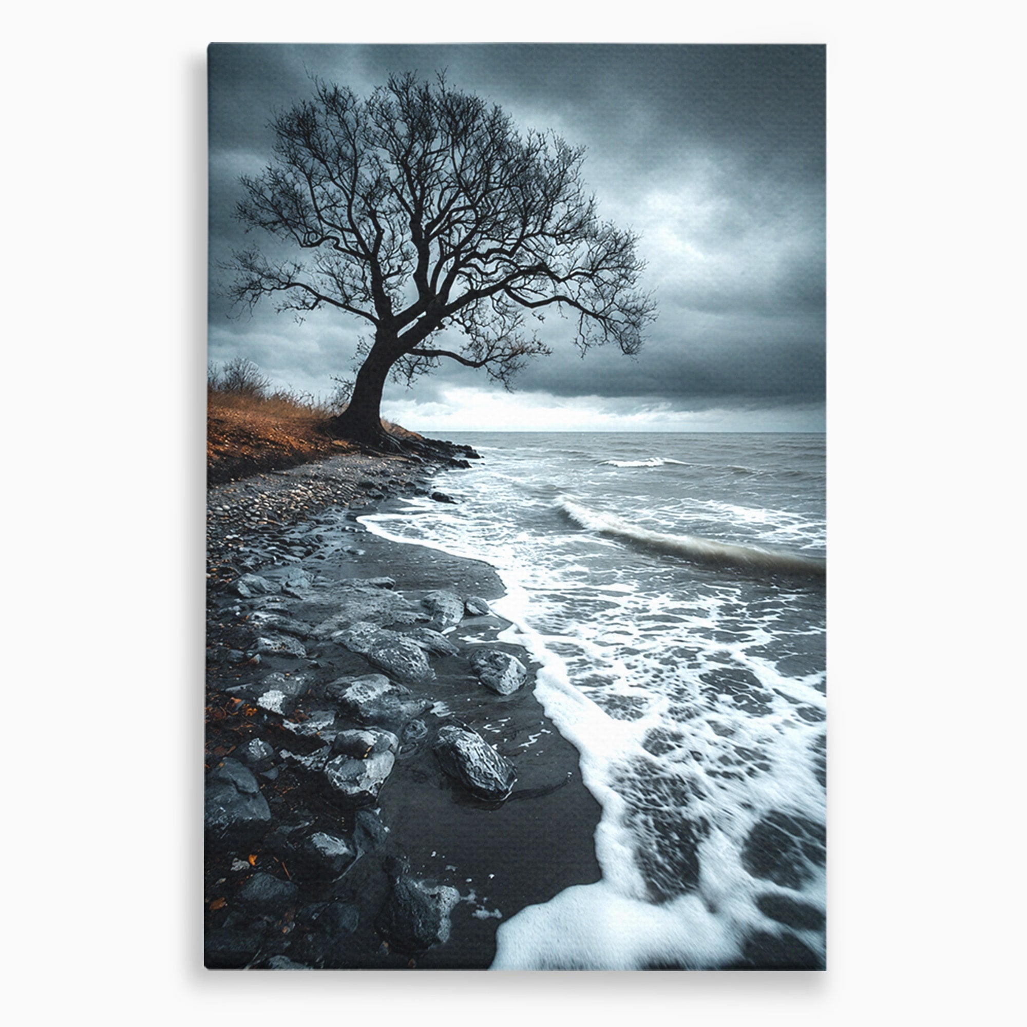 Tablou Canvas Premium LuxCanva® A1707, Copac Singuratic Pe Tarm, Copac, Tarm, Peisaj, Natura, Dramatic, Living, Culori Vibrante
