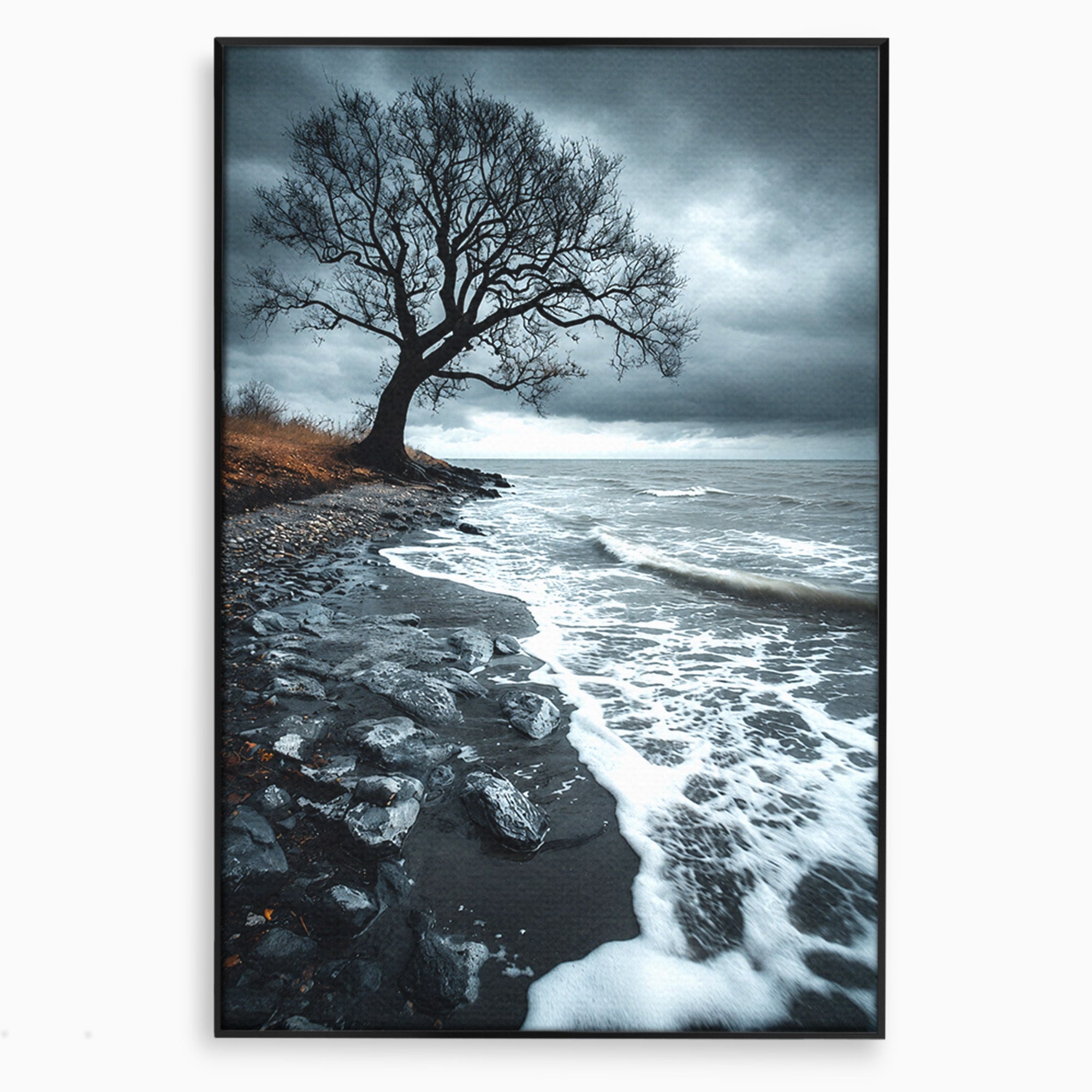 Tablou Canvas Premium LuxCanva® A1707, Copac Singuratic Pe Tarm, Copac, Tarm, Peisaj, Natura, Dramatic, Living, Culori Vibrante