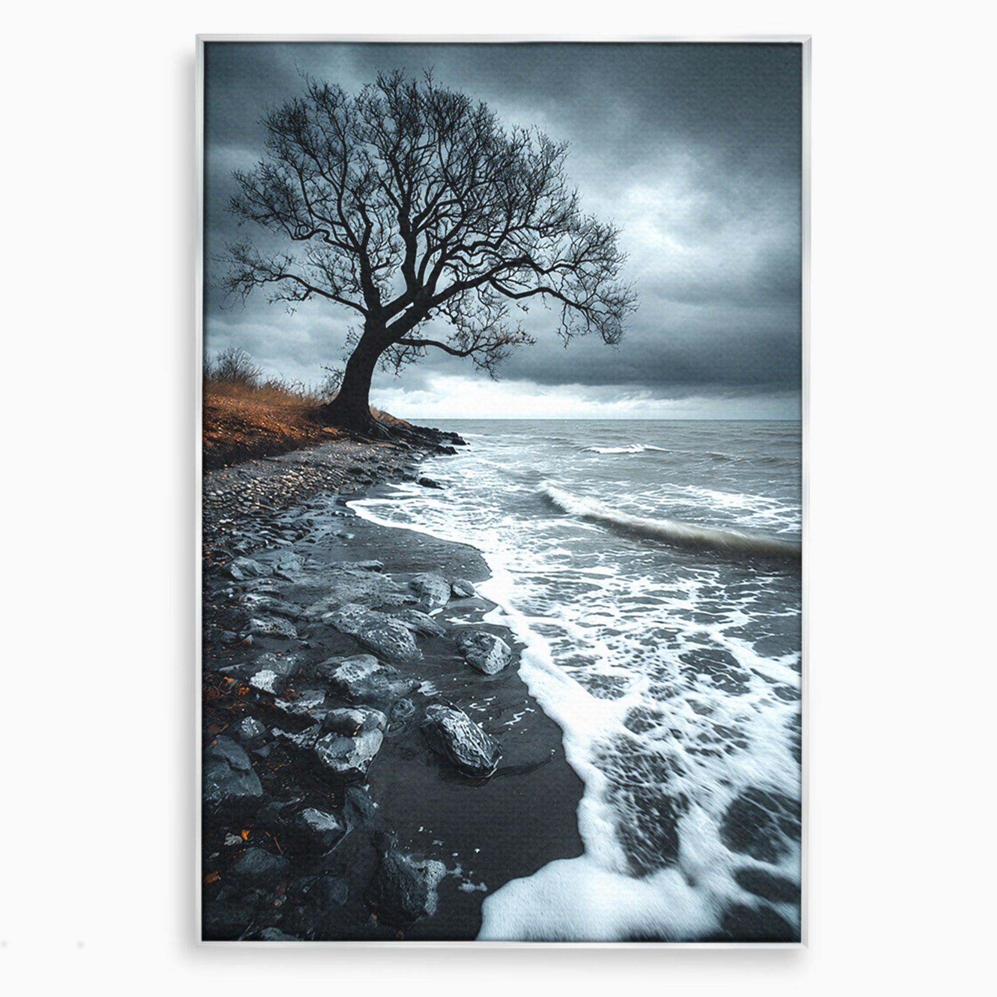 Tablou Canvas Premium LuxCanva® A1707, Copac Singuratic Pe Tarm, Copac, Tarm, Peisaj, Natura, Dramatic, Living, Culori Vibrante