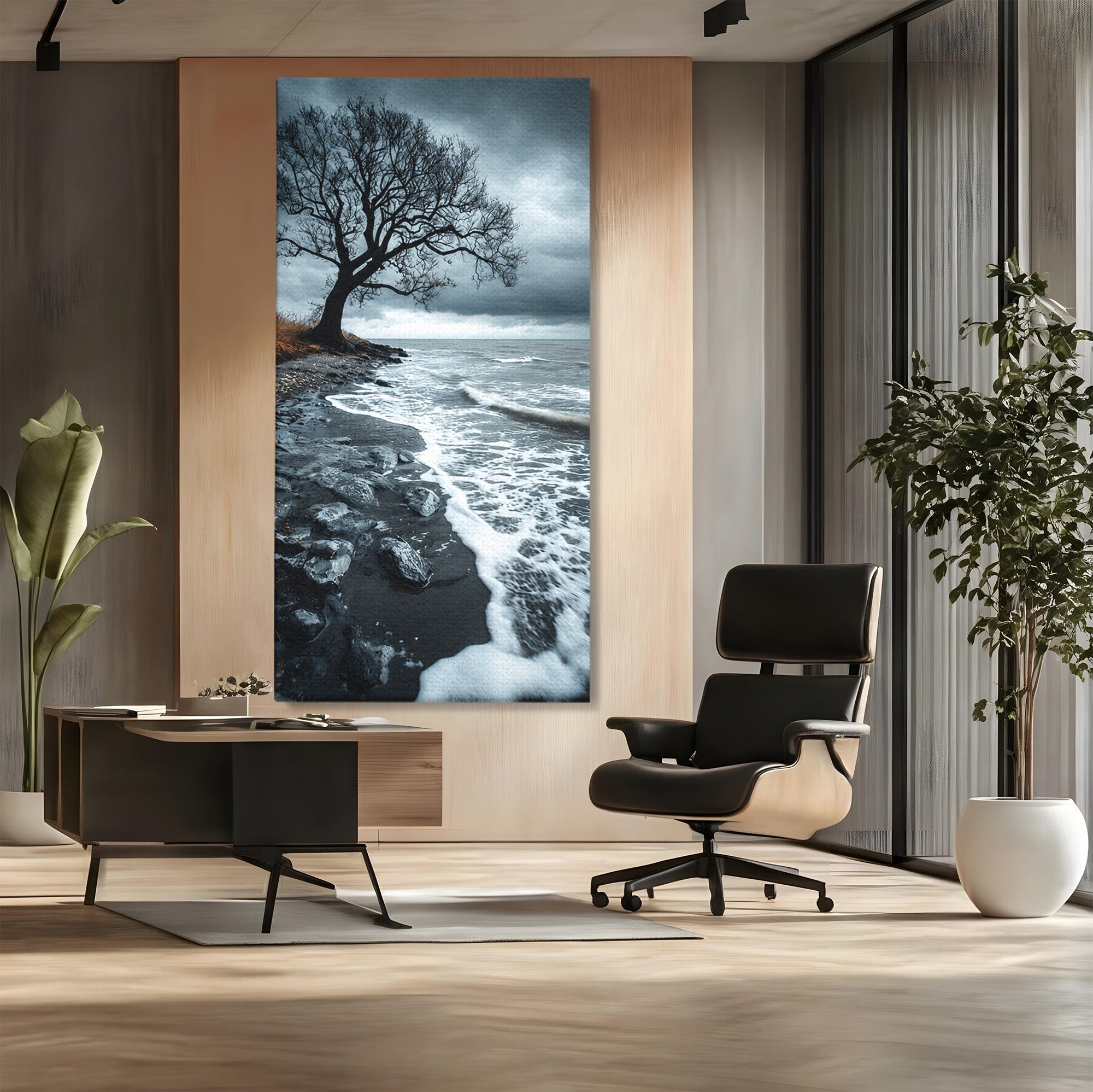 Tablou Canvas Premium LuxCanva® A1707, Copac Singuratic Pe Tarm, Copac, Tarm, Peisaj, Natura, Dramatic, Living, Culori Vibrante