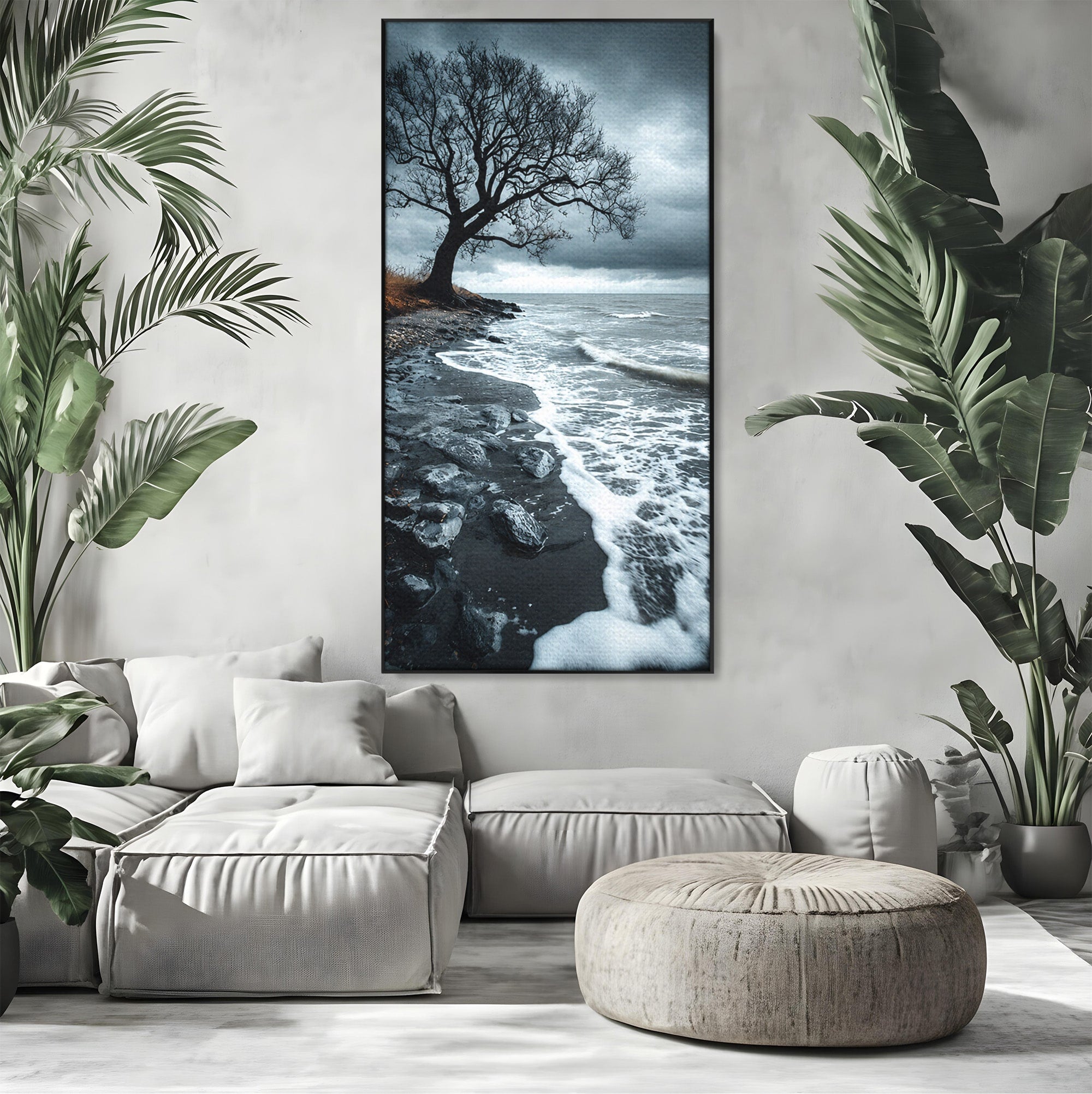 Tablou Canvas Premium LuxCanva® A1707, Copac Singuratic Pe Tarm, Copac, Tarm, Peisaj, Natura, Dramatic, Living, Culori Vibrante