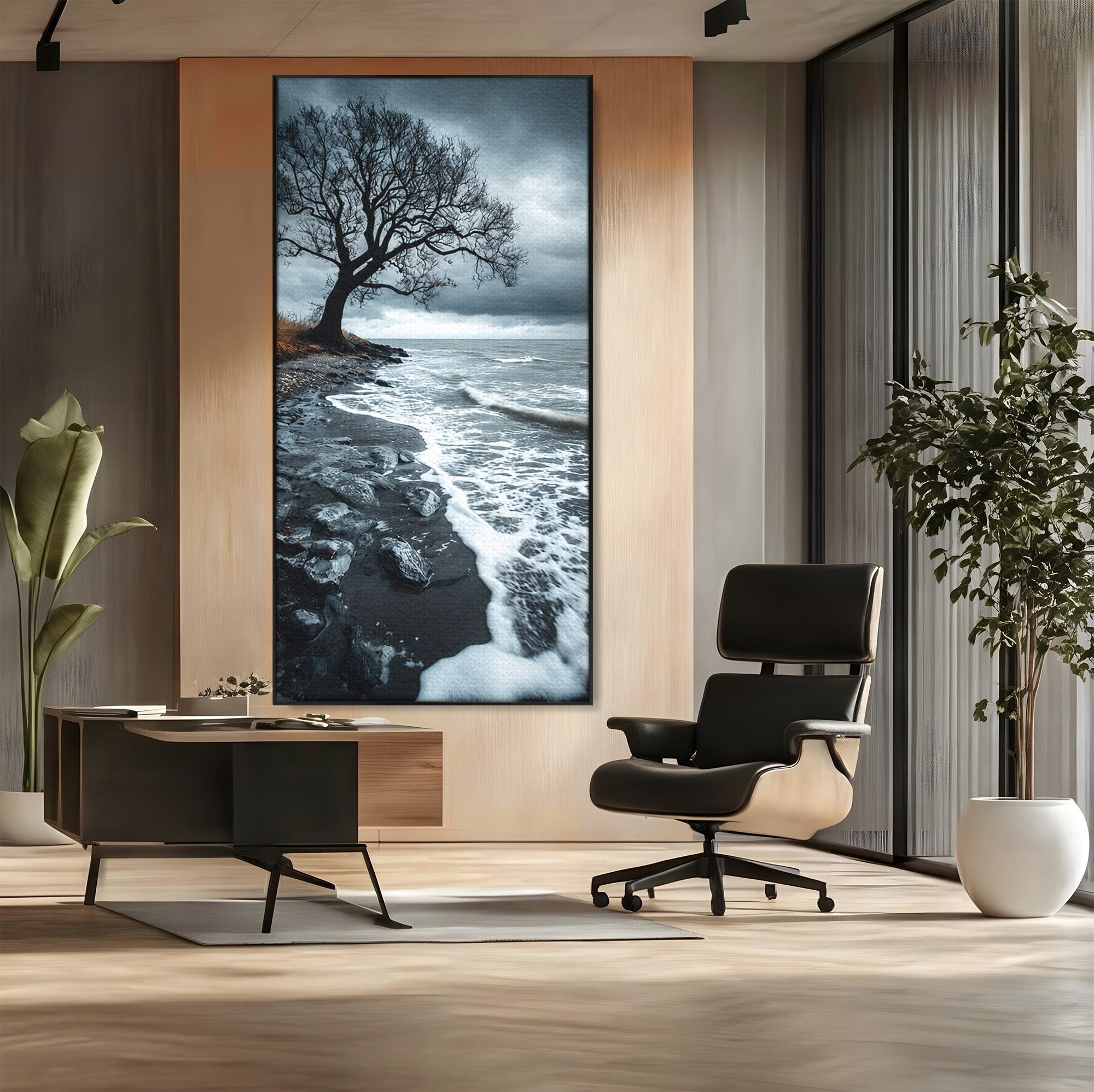 Tablou Canvas Premium LuxCanva® A1707, Copac Singuratic Pe Tarm, Copac, Tarm, Peisaj, Natura, Dramatic, Living, Culori Vibrante