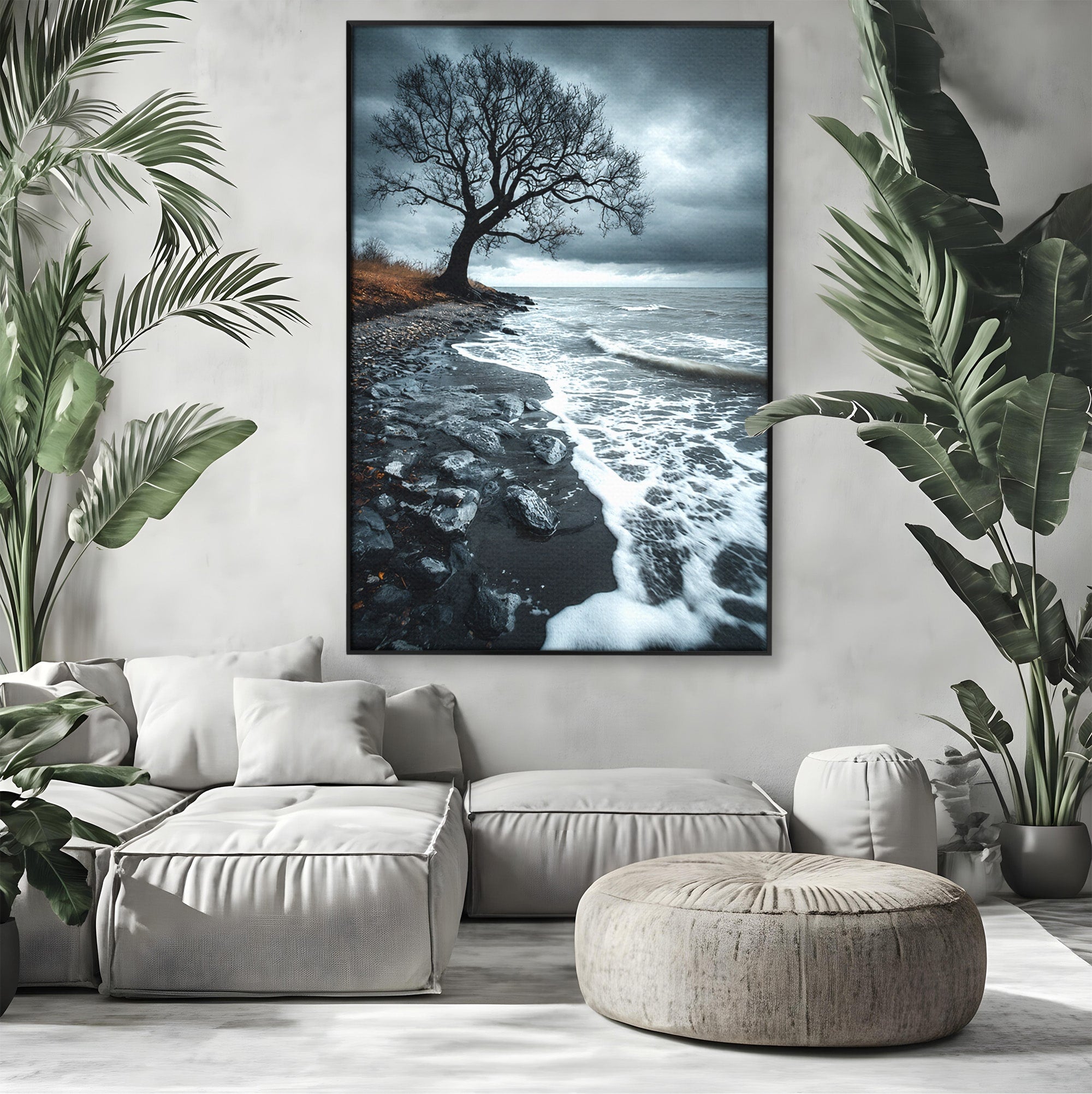 Tablou Canvas Premium LuxCanva® A1707, Copac Singuratic Pe Tarm, Copac, Tarm, Peisaj, Natura, Dramatic, Living, Culori Vibrante