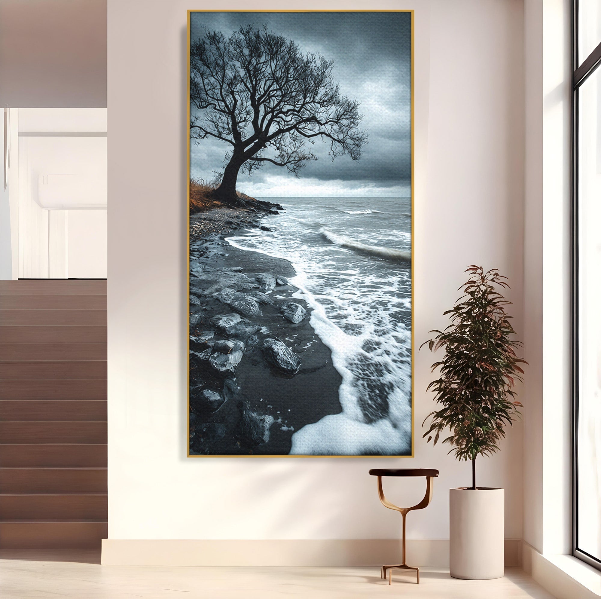 Tablou Canvas Premium LuxCanva® A1707, Copac Singuratic Pe Tarm, Copac, Tarm, Peisaj, Natura, Dramatic, Living, Culori Vibrante