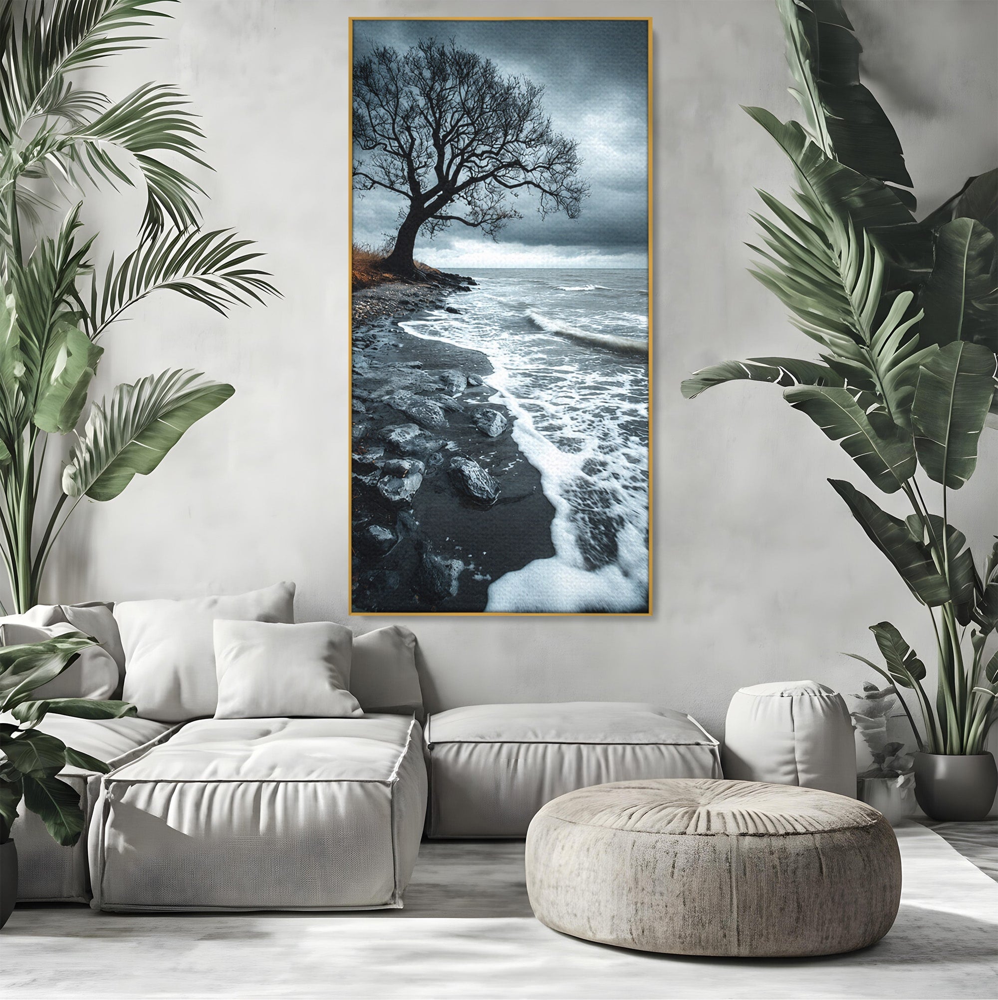 Tablou Canvas Premium LuxCanva® A1707, Copac Singuratic Pe Tarm, Copac, Tarm, Peisaj, Natura, Dramatic, Living, Culori Vibrante
