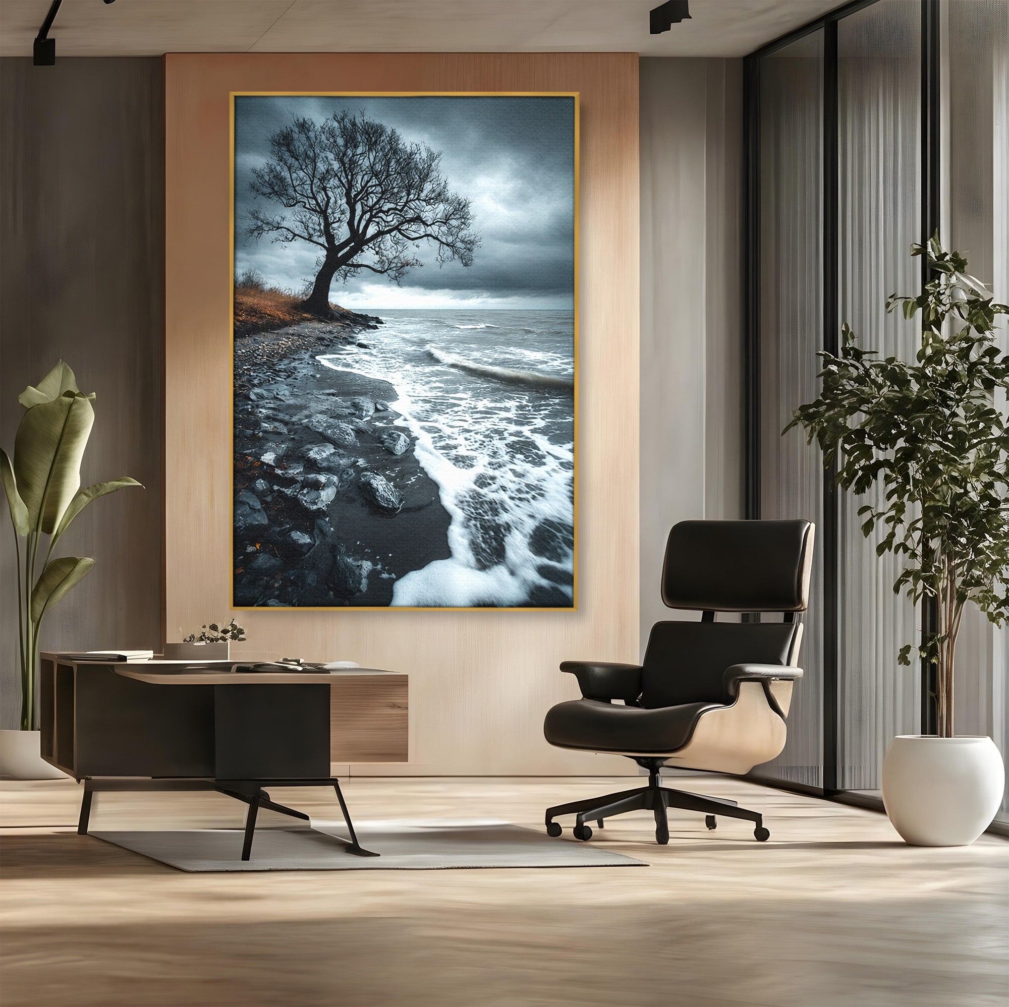Tablou Canvas Premium LuxCanva® A1707, Copac Singuratic Pe Tarm, Copac, Tarm, Peisaj, Natura, Dramatic, Living, Culori Vibrante