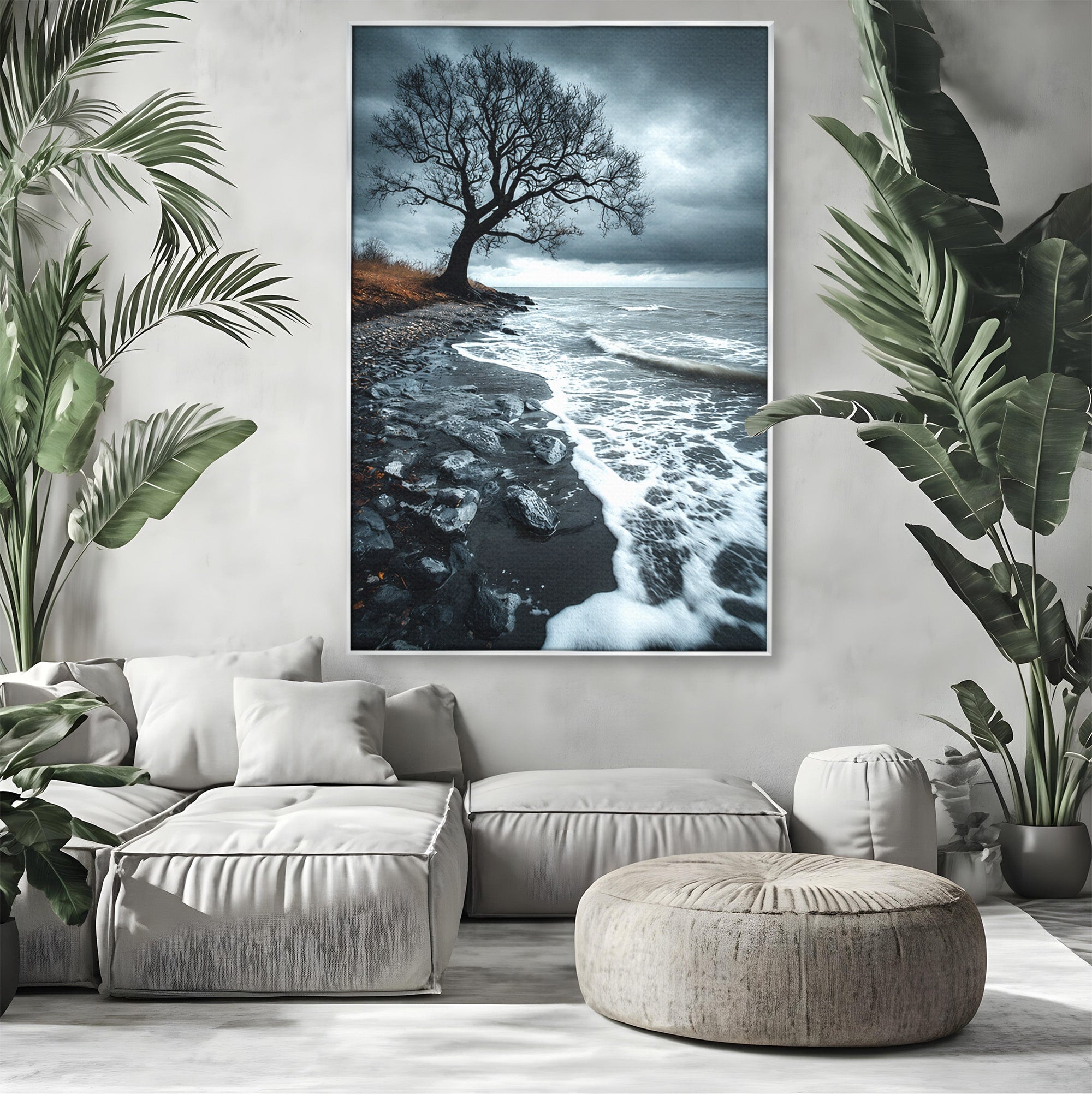 Tablou Canvas Premium LuxCanva® A1707, Copac Singuratic Pe Tarm, Copac, Tarm, Peisaj, Natura, Dramatic, Living, Culori Vibrante