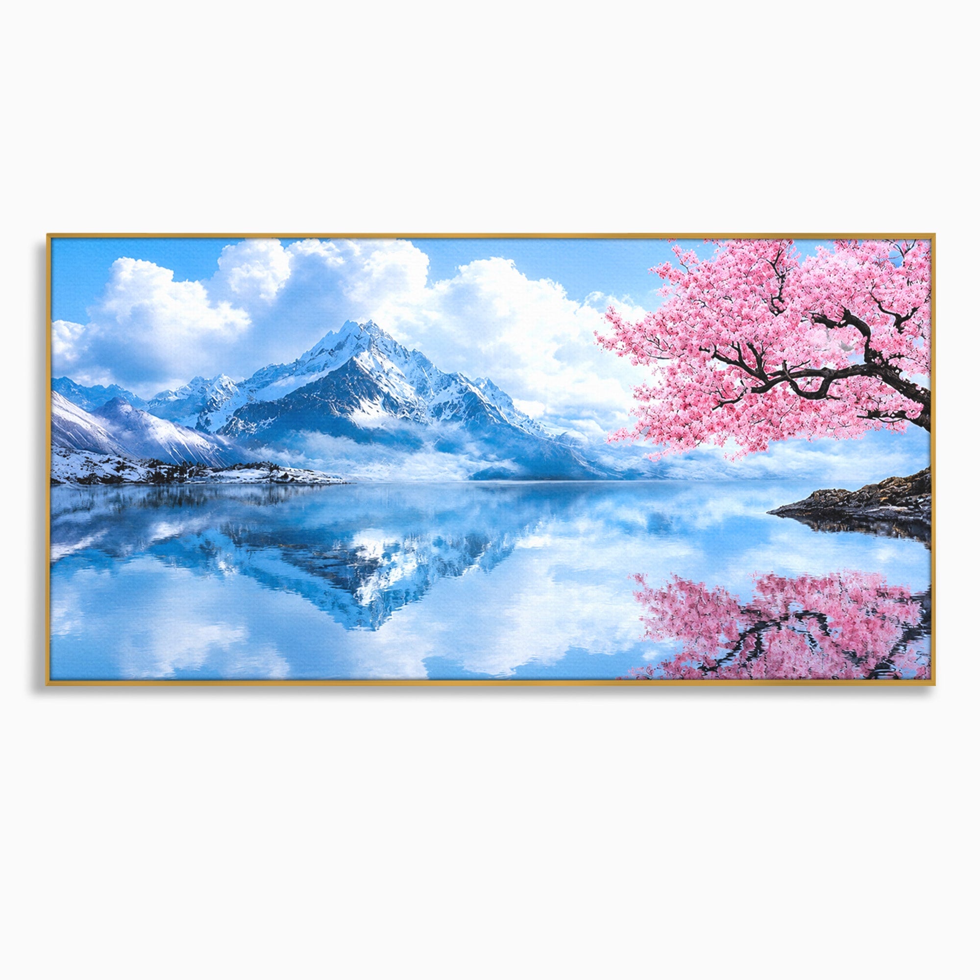 Tablou Canvas Premium LuxCanva® A1708, Primavara La Munte, Munte, Lac, Primavara, Natura, Living, Dormitor, Culori Vibrante