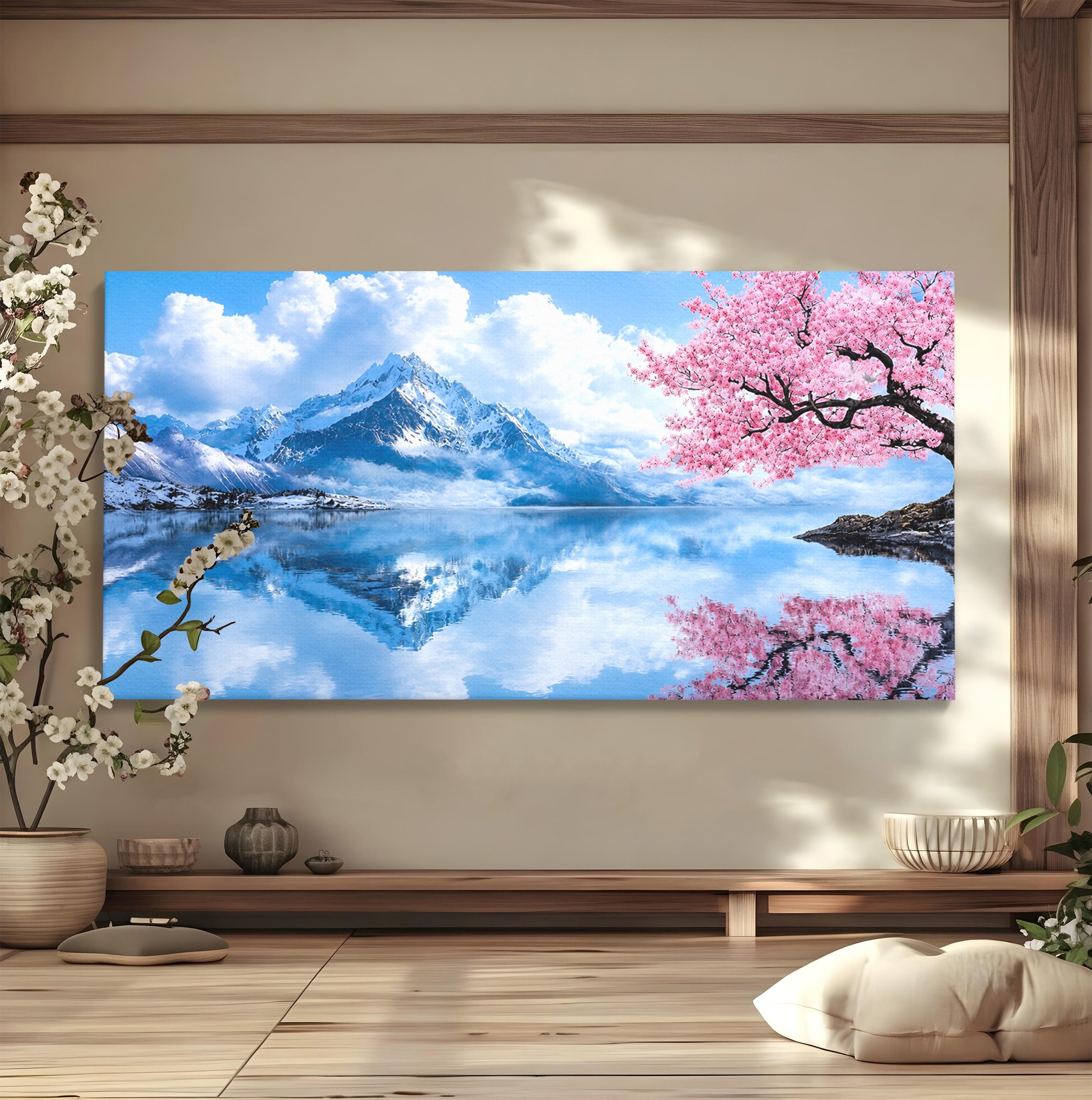 Tablou Canvas Premium LuxCanva® A1708, Primavara La Munte, Munte, Lac, Primavara, Natura, Living, Dormitor, Culori Vibrante