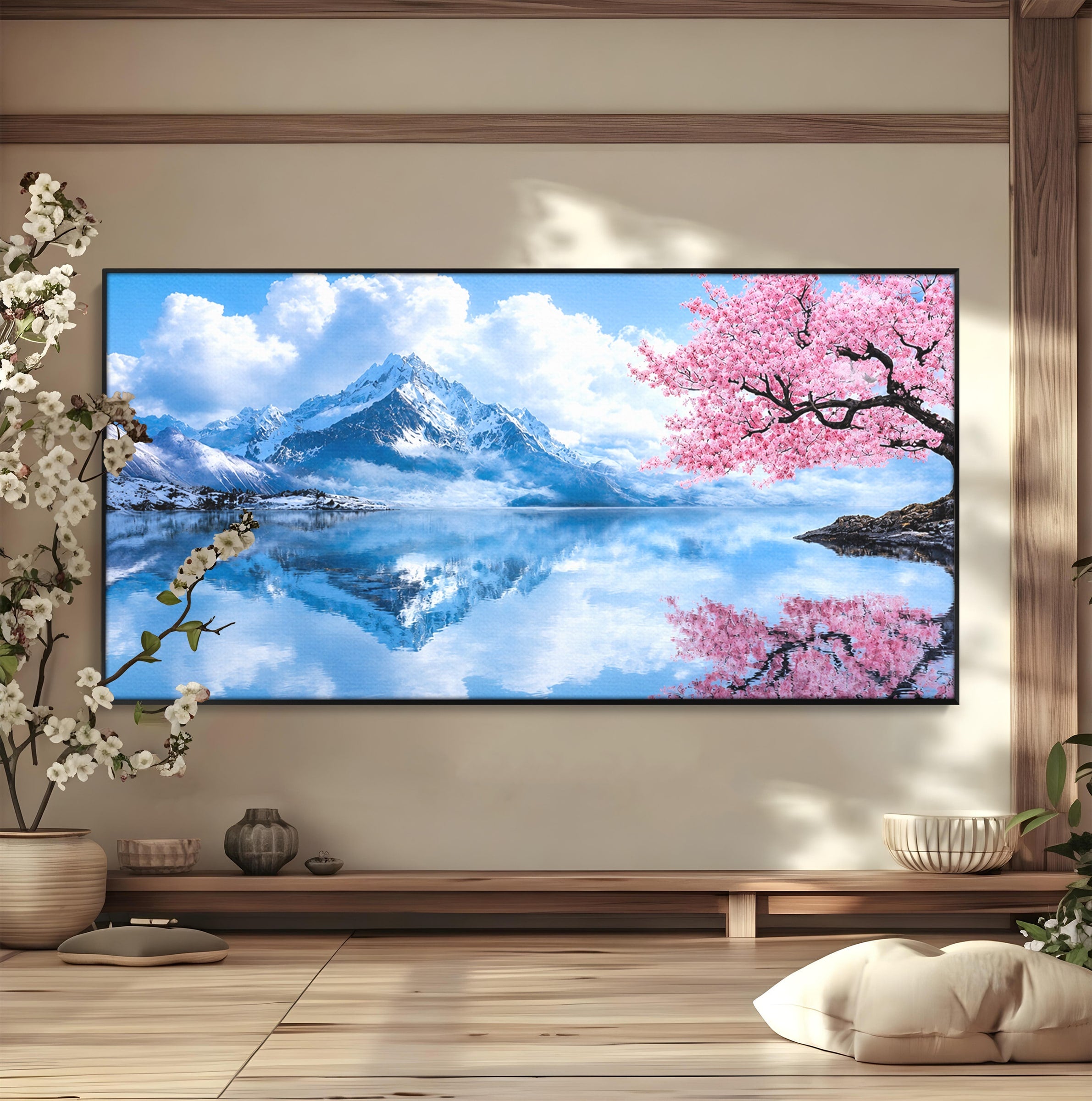 Tablou Canvas Premium LuxCanva® A1708, Primavara La Munte, Munte, Lac, Primavara, Natura, Living, Dormitor, Culori Vibrante