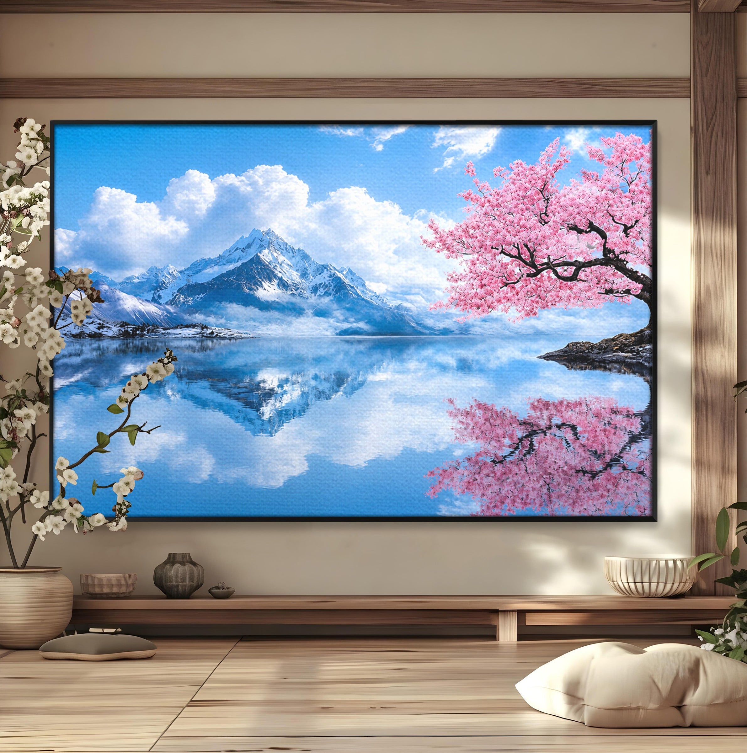 Tablou Canvas Premium LuxCanva® A1708, Primavara La Munte, Munte, Lac, Primavara, Natura, Living, Dormitor, Culori Vibrante