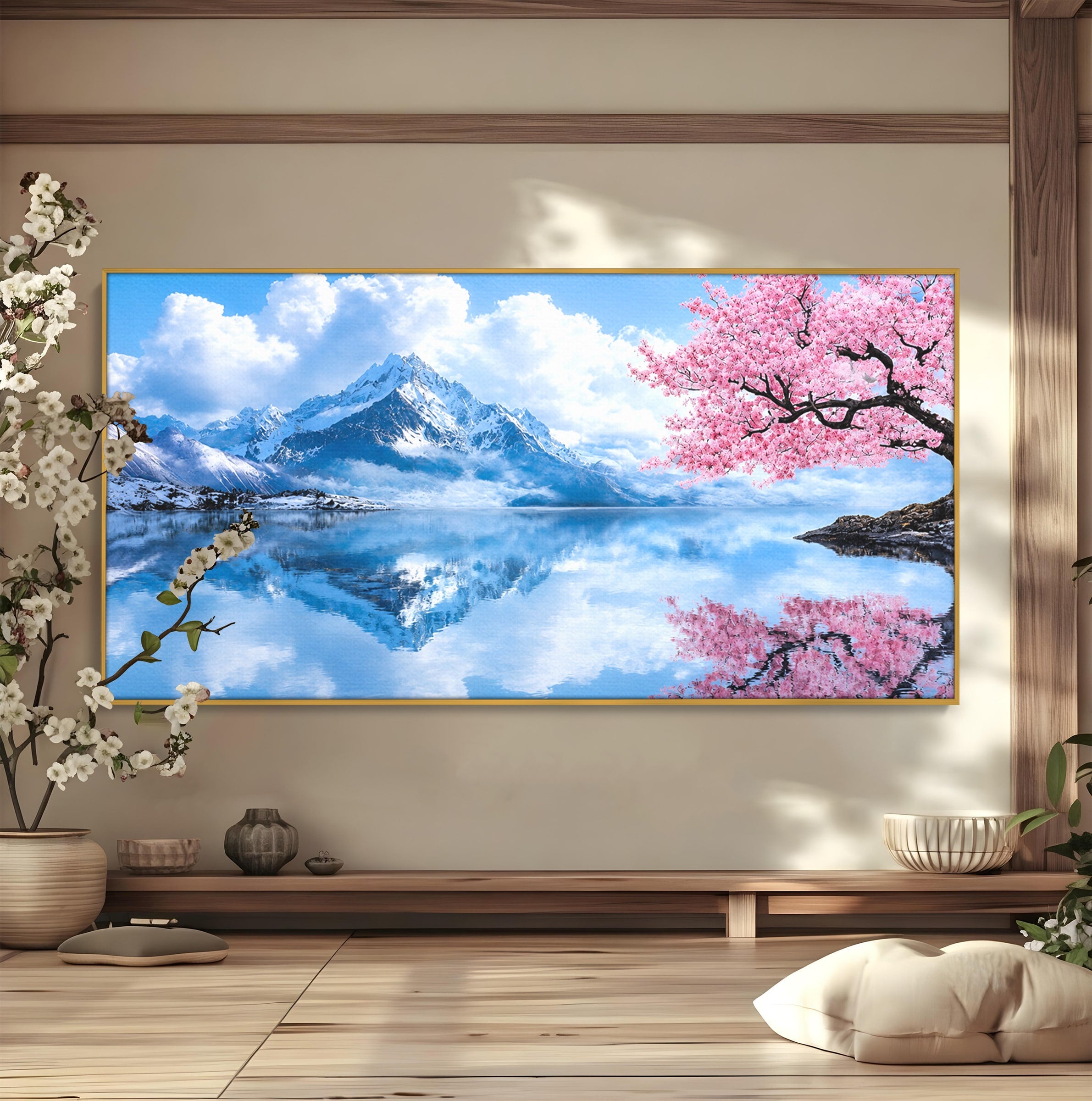 Tablou Canvas Premium LuxCanva® A1708, Primavara La Munte, Munte, Lac, Primavara, Natura, Living, Dormitor, Culori Vibrante