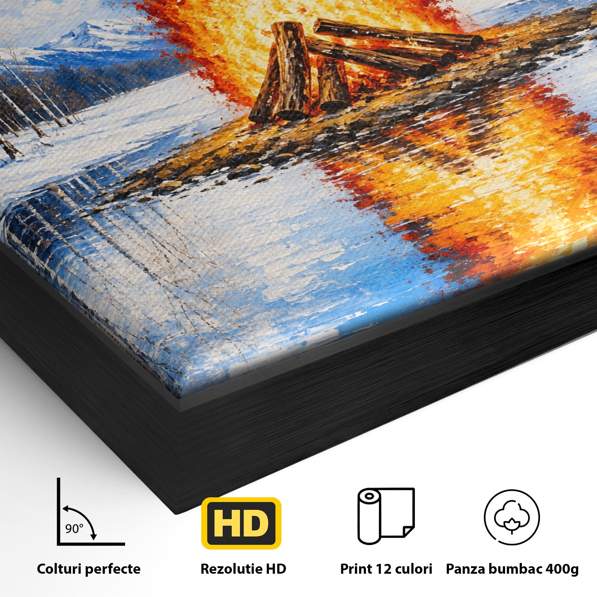 Tablou Canvas Premium LuxCanva® A1709, Focul Reflectat, Foc, Iarna, Peisaj, Reflectie, Living, Culori Vibrante