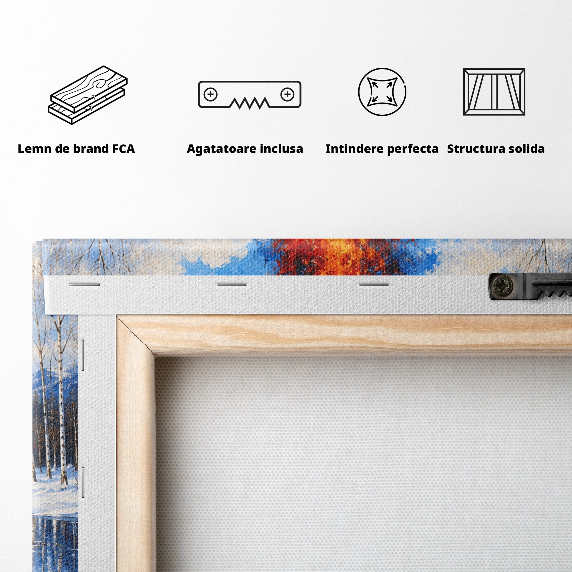 Tablou Canvas Premium LuxCanva® A1709, Focul Reflectat, Foc, Iarna, Peisaj, Reflectie, Living, Culori Vibrante