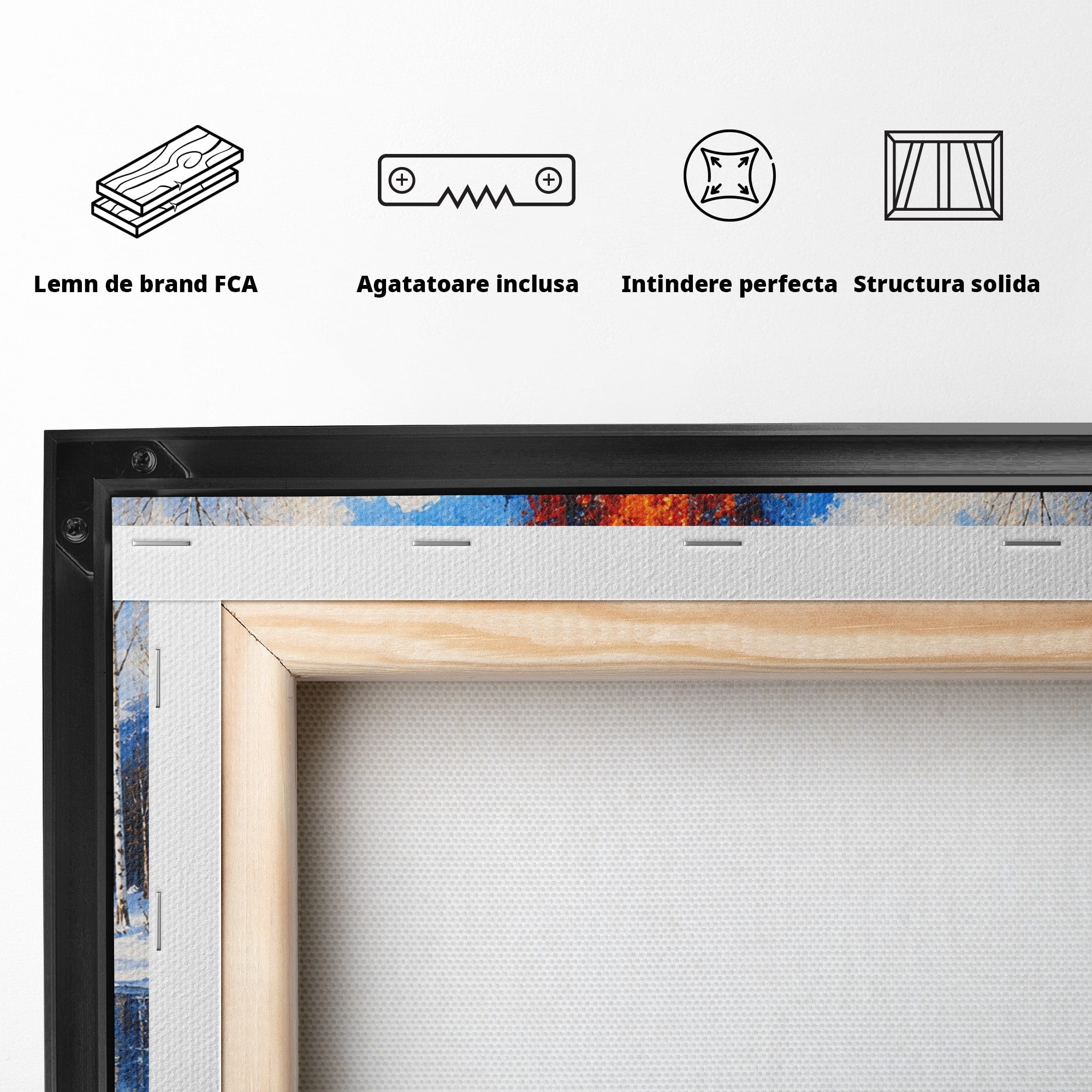 Tablou Canvas Premium LuxCanva® A1709, Focul Reflectat, Foc, Iarna, Peisaj, Reflectie, Living, Culori Vibrante
