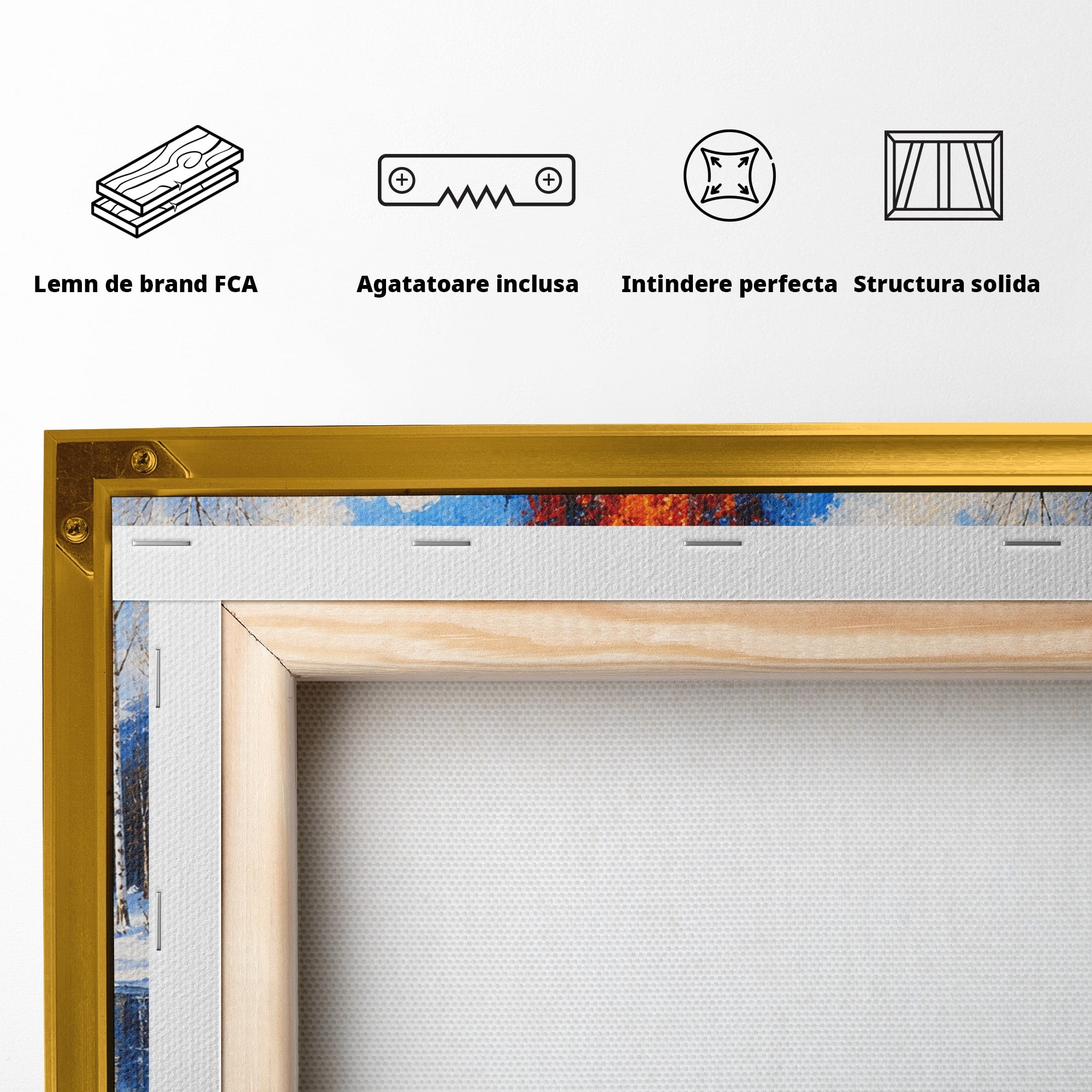 Tablou Canvas Premium LuxCanva® A1709, Focul Reflectat, Foc, Iarna, Peisaj, Reflectie, Living, Culori Vibrante