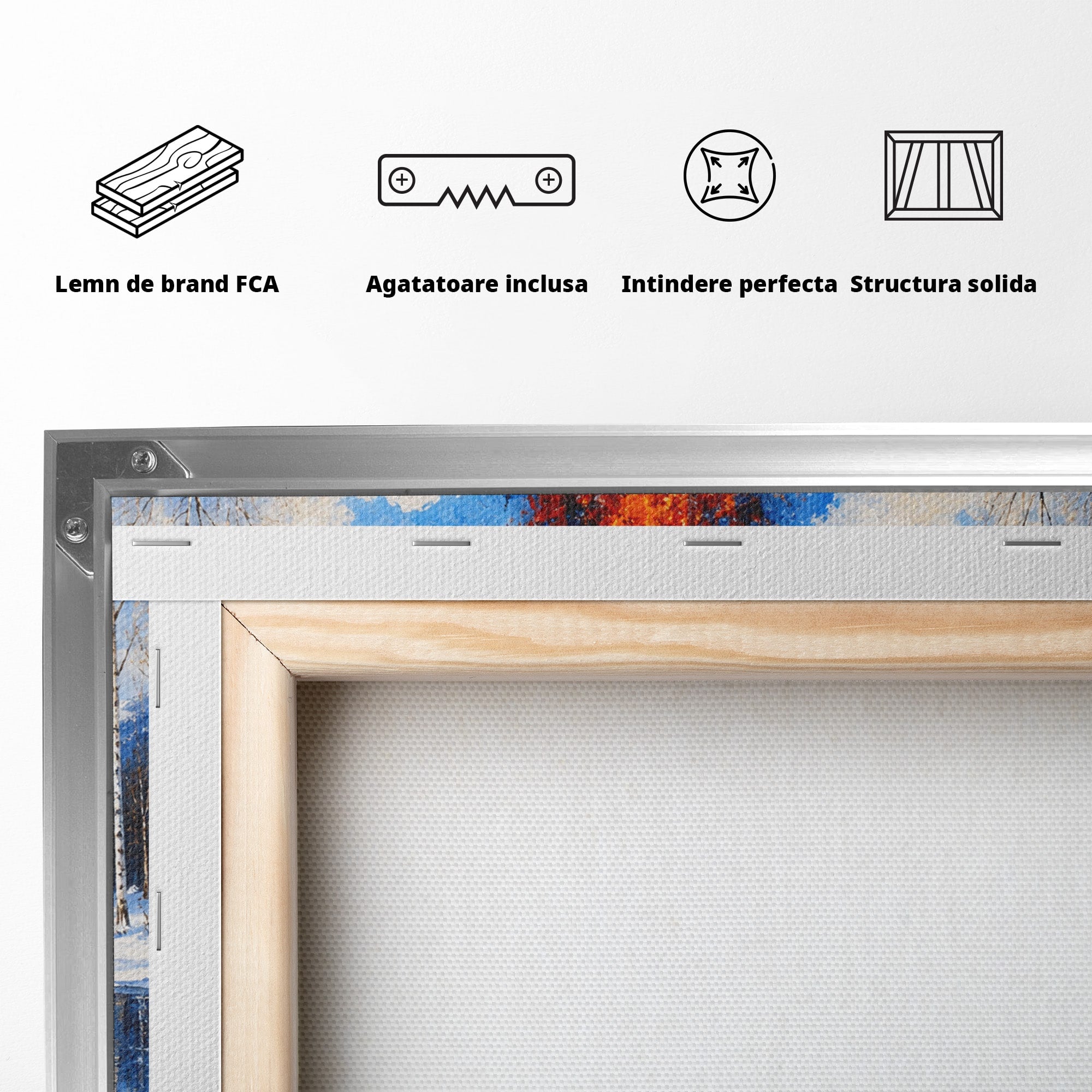 Tablou Canvas Premium LuxCanva® A1709, Focul Reflectat, Foc, Iarna, Peisaj, Reflectie, Living, Culori Vibrante