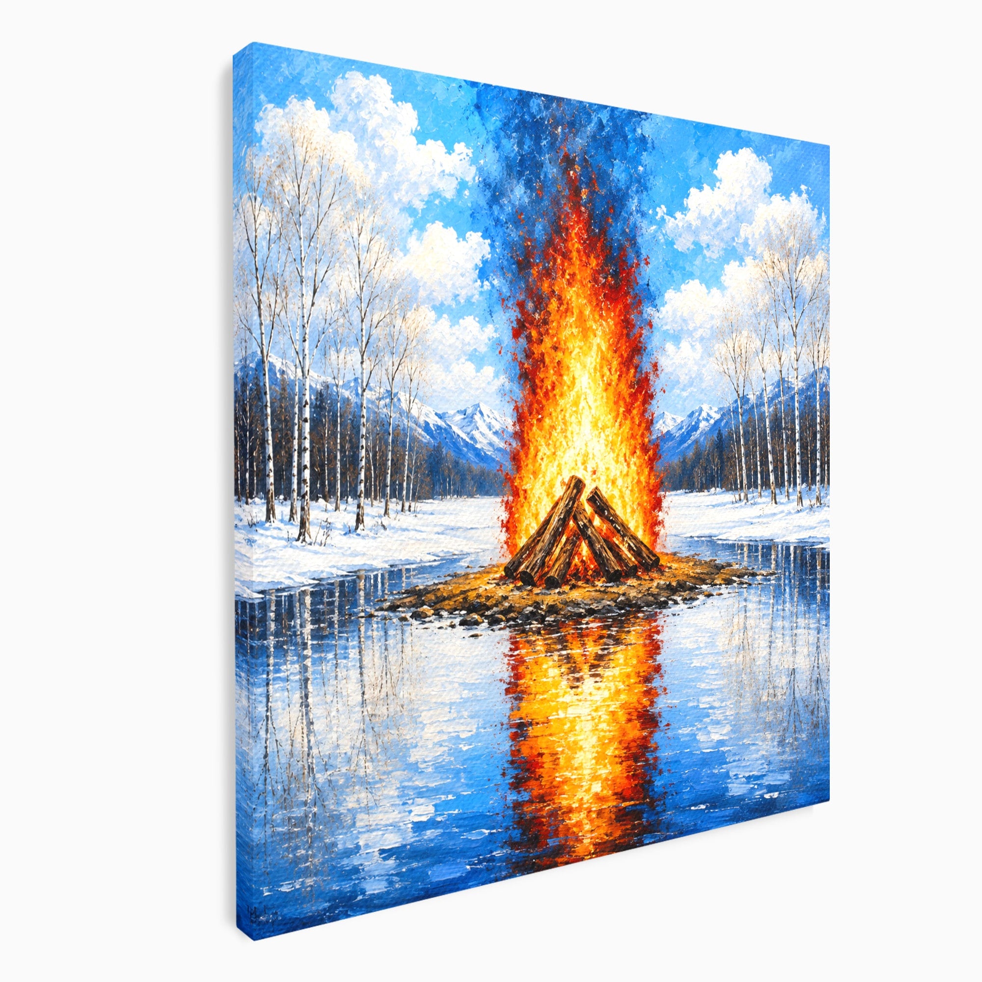 Tablou Canvas Premium LuxCanva® A1709, Focul Reflectat, Foc, Iarna, Peisaj, Reflectie, Living, Culori Vibrante