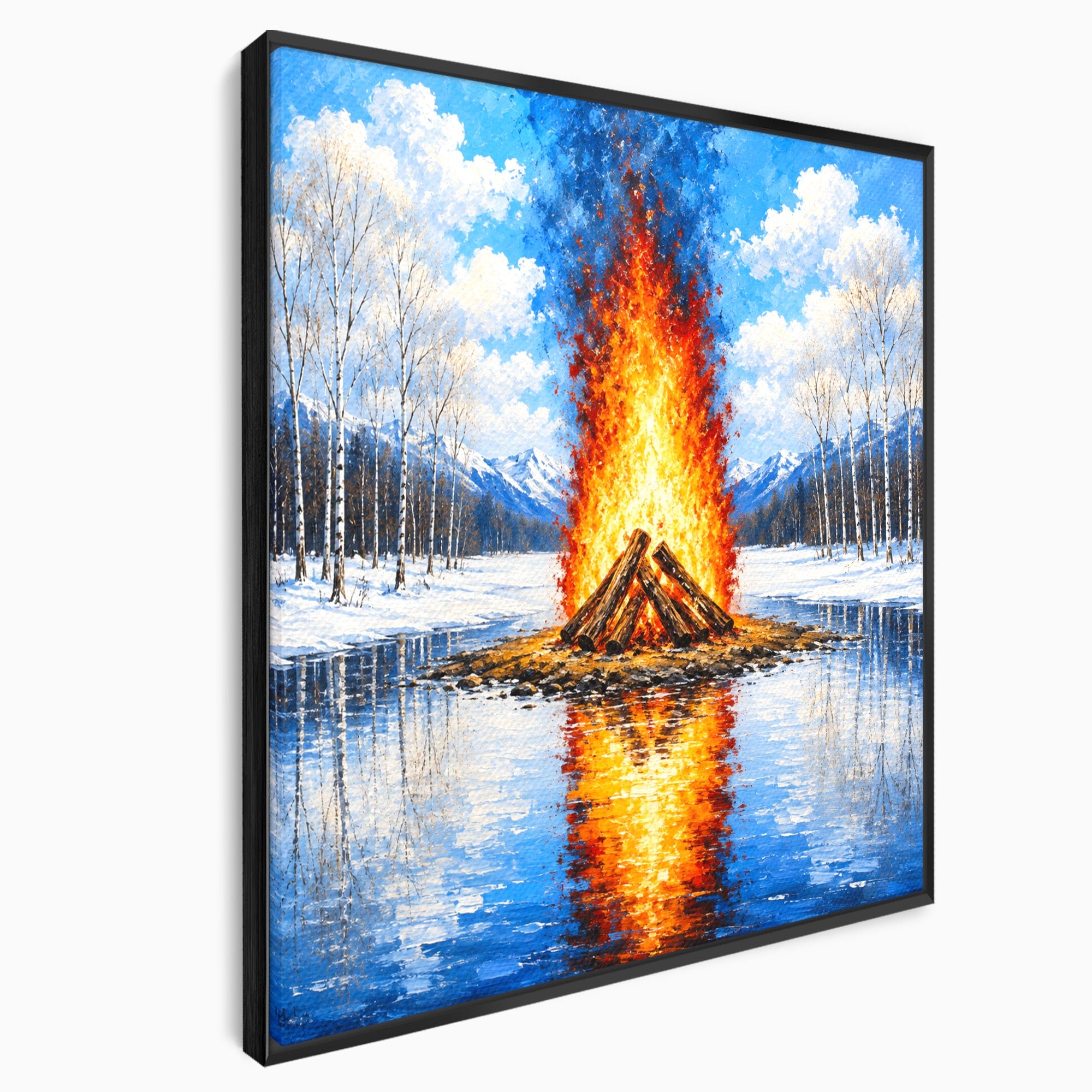 Tablou Canvas Premium LuxCanva® A1709, Focul Reflectat, Foc, Iarna, Peisaj, Reflectie, Living, Culori Vibrante