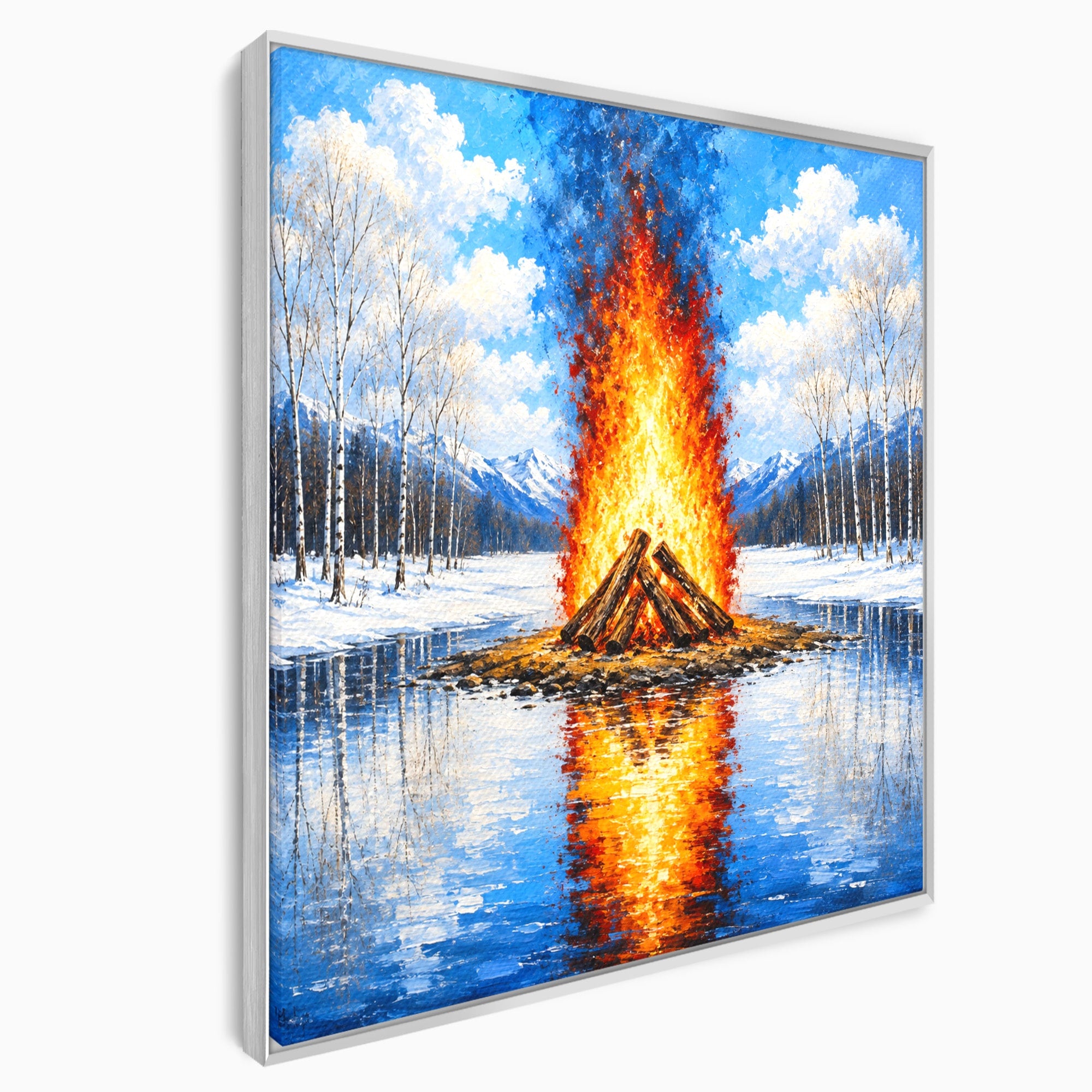 Tablou Canvas Premium LuxCanva® A1709, Focul Reflectat, Foc, Iarna, Peisaj, Reflectie, Living, Culori Vibrante