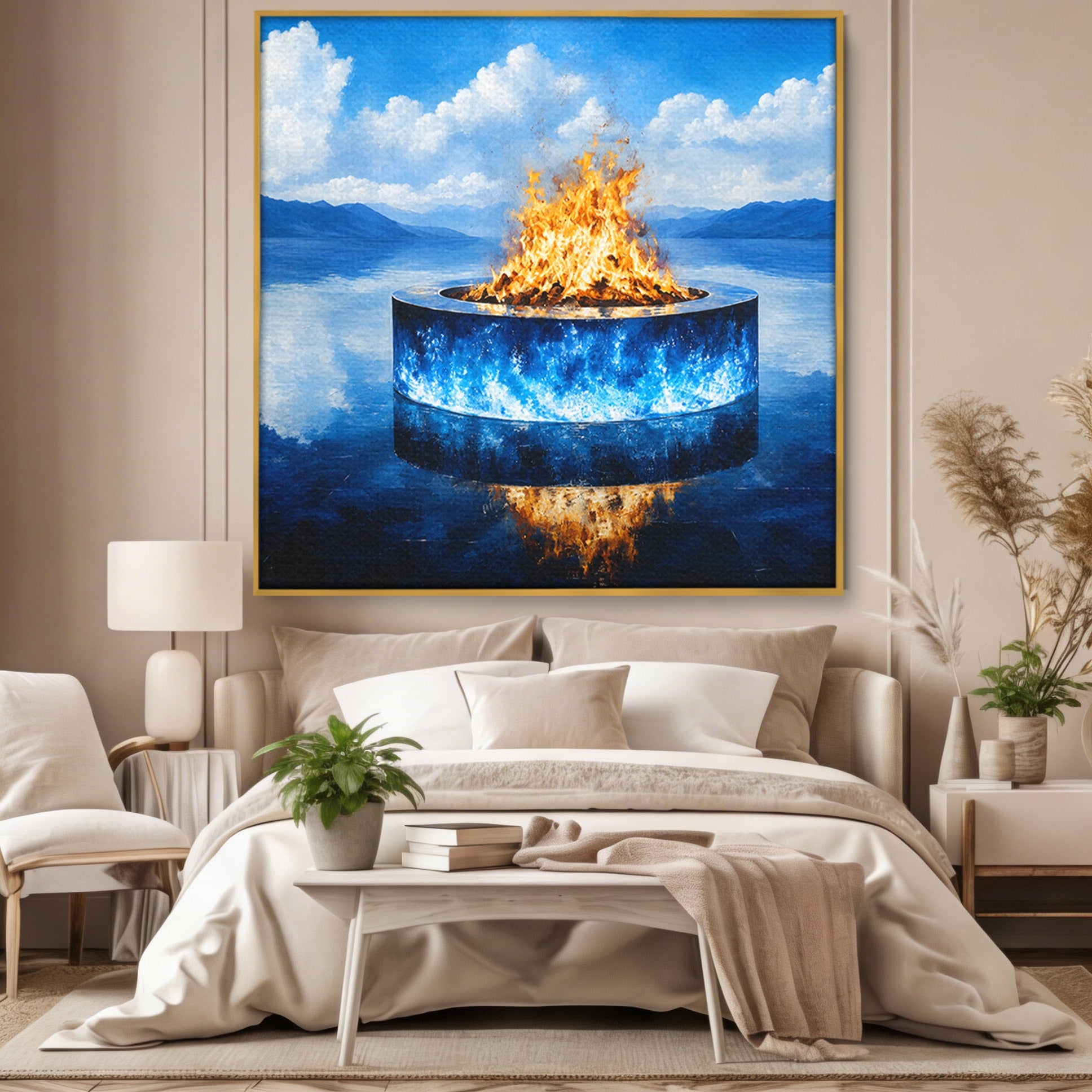 Tablou Canvas Premium LuxCanva® A1710, Focul Ceresc, Foc, Cer, Peisaj, Reflectie, Living, Culori Vibrante